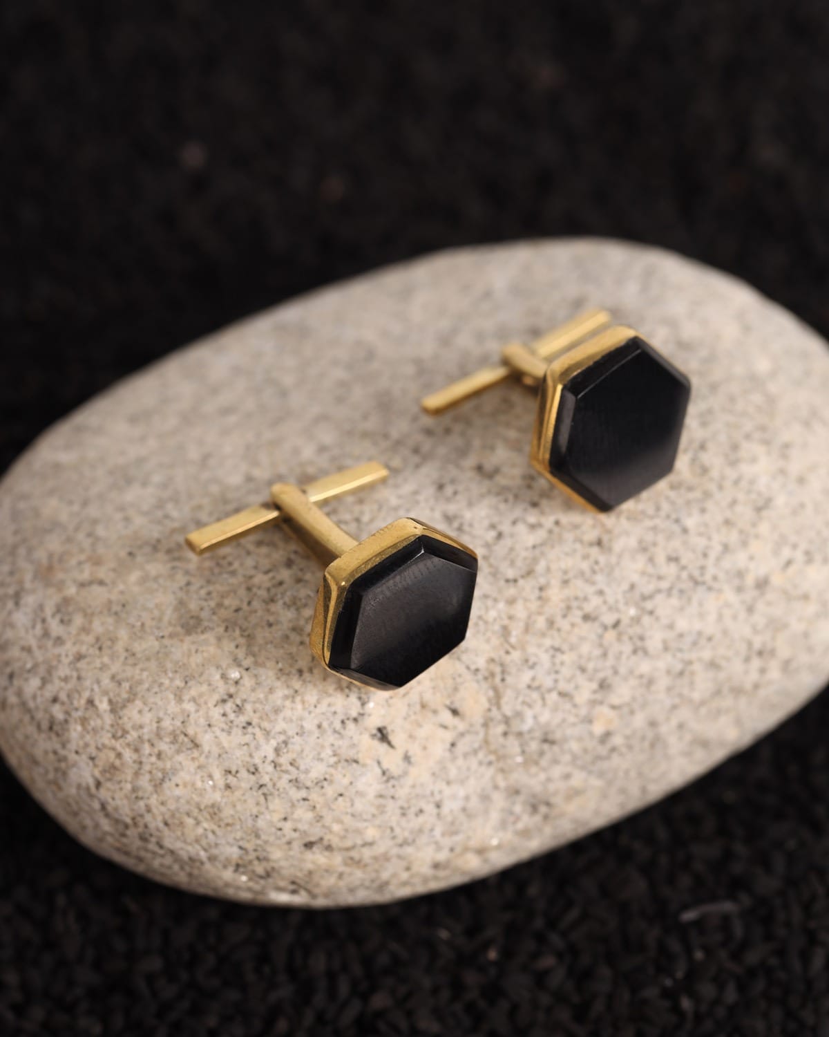 Black Agate Hexagonal Silver Cufflinks