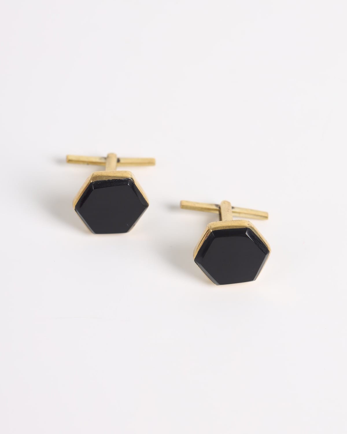 Black Agate Hexagonal Silver Cufflinks