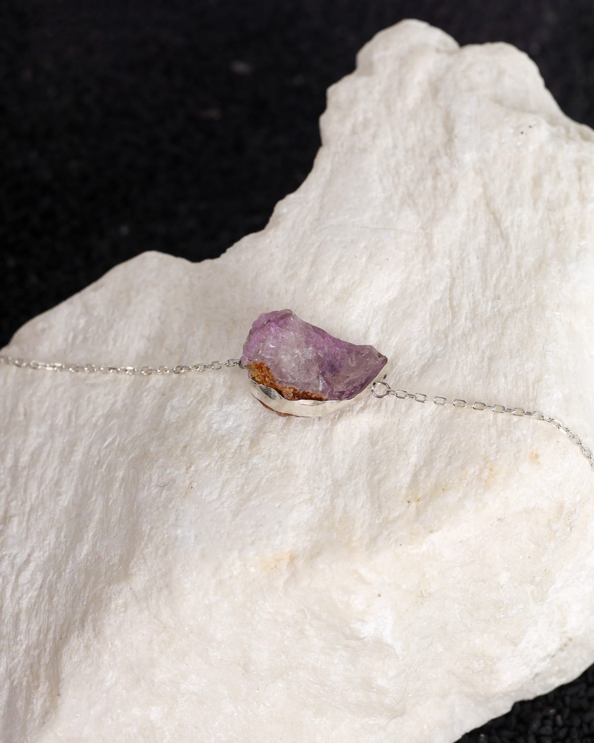 Light Purple Raw Amethyst Silver Bracelet