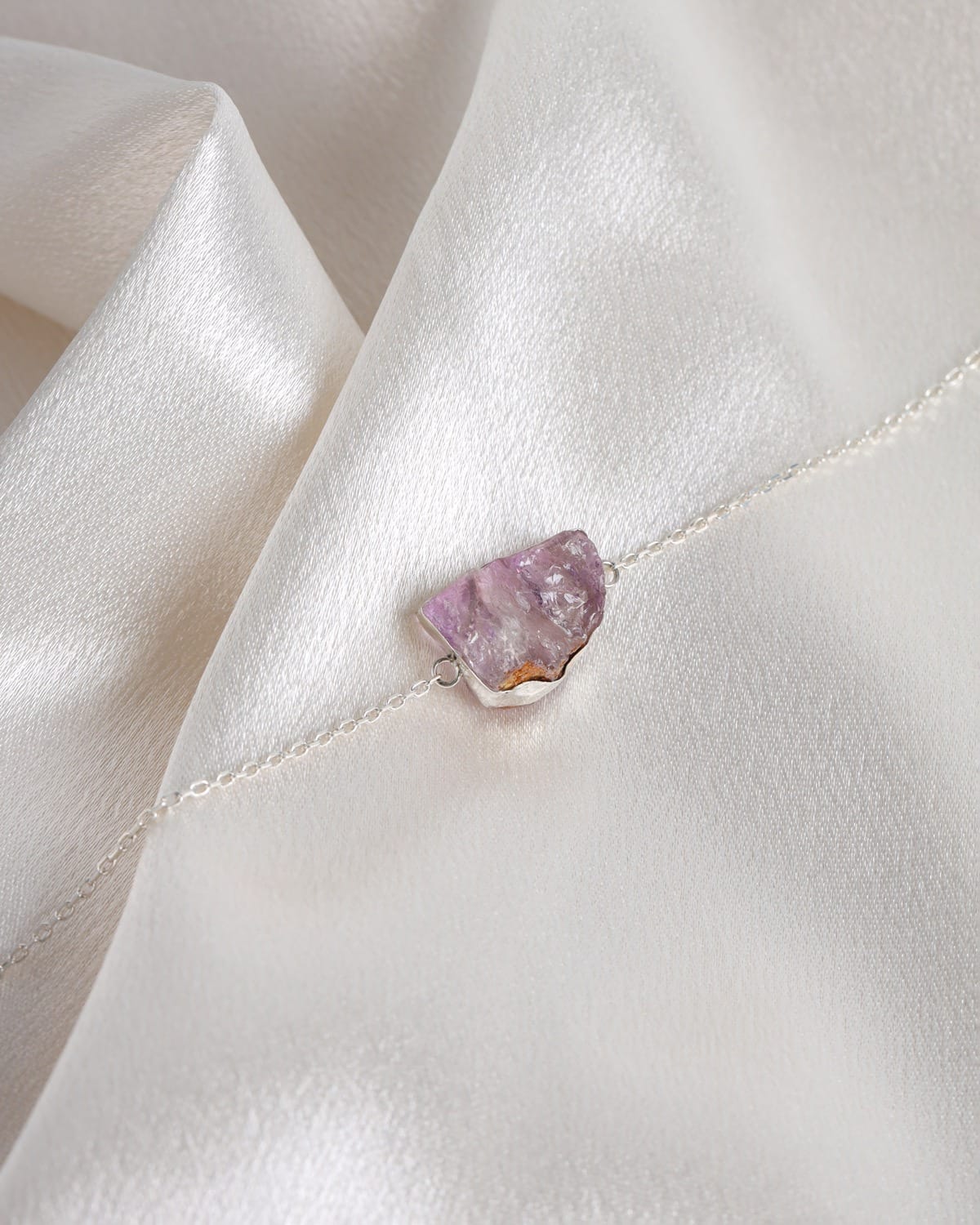 Light Purple Raw Amethyst Silver Bracelet