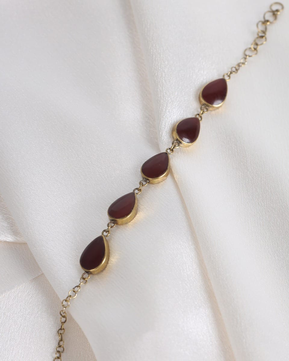Deep Burgundy Teardrop Silver Bracelet