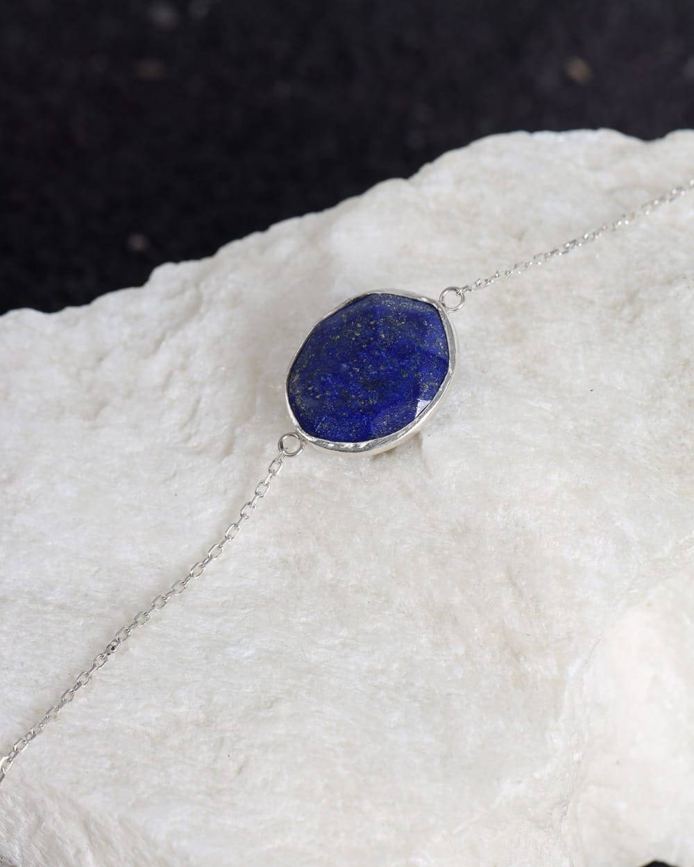 Deep Blue Oval Lapis Lazuli Silver Bracelet