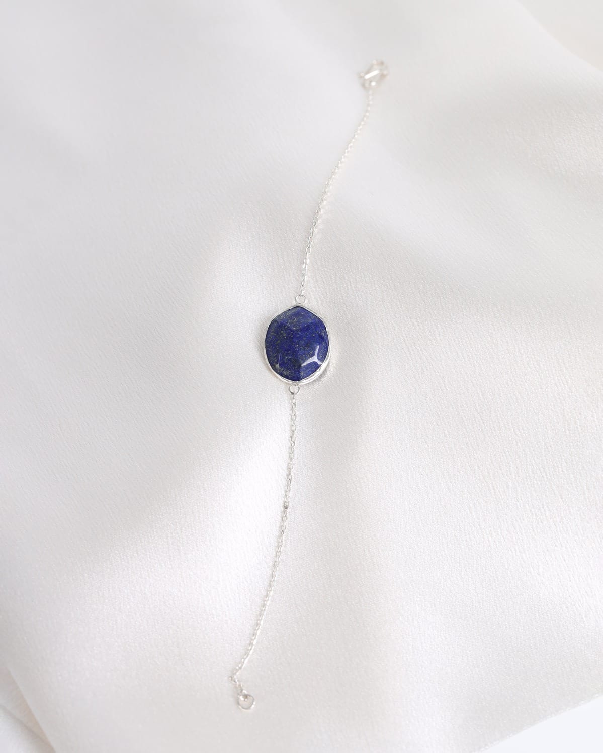 Deep Blue Oval Lapis Lazuli Silver Bracelet
