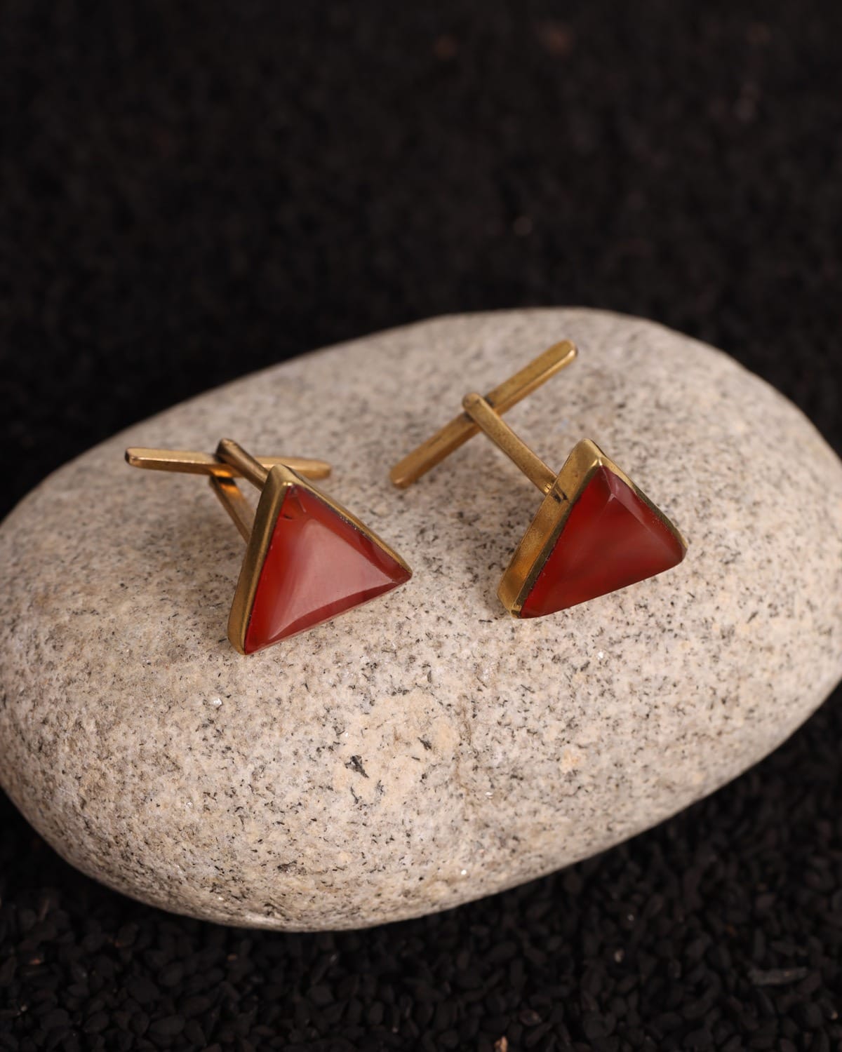 Brick Red Agate Triangle Cufflinks