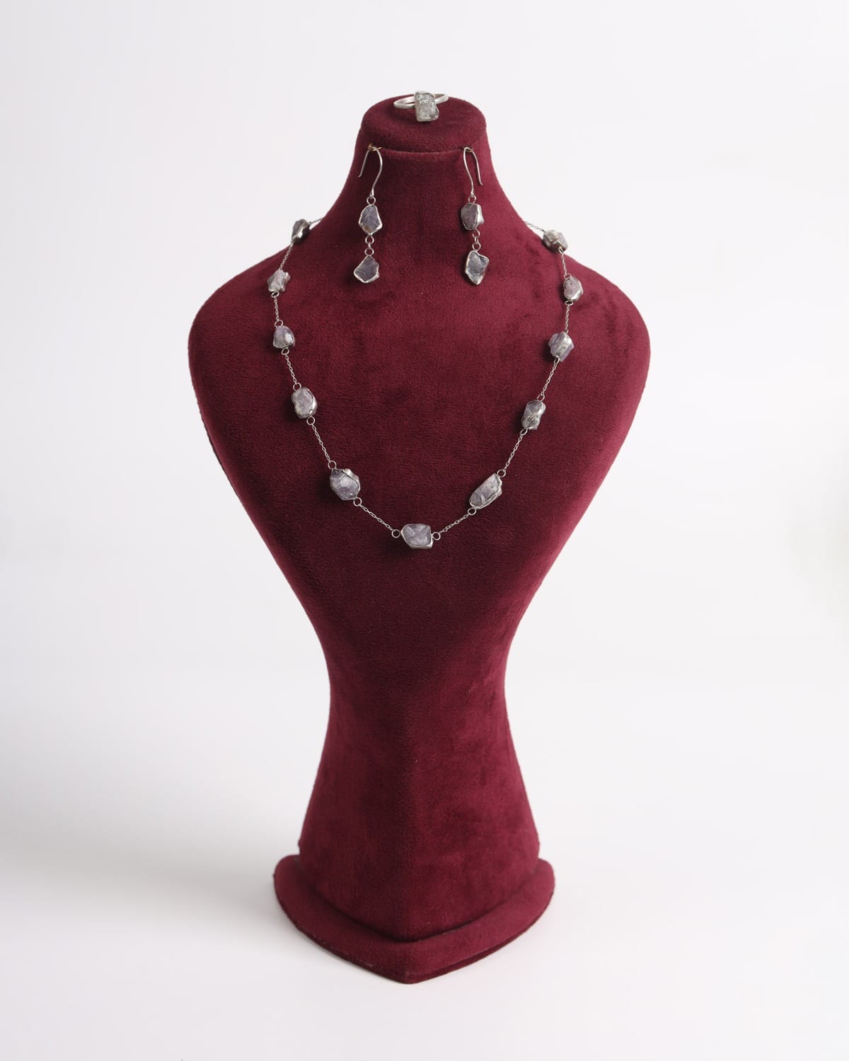 Lavender Raw Stone Silver Jewelry Set