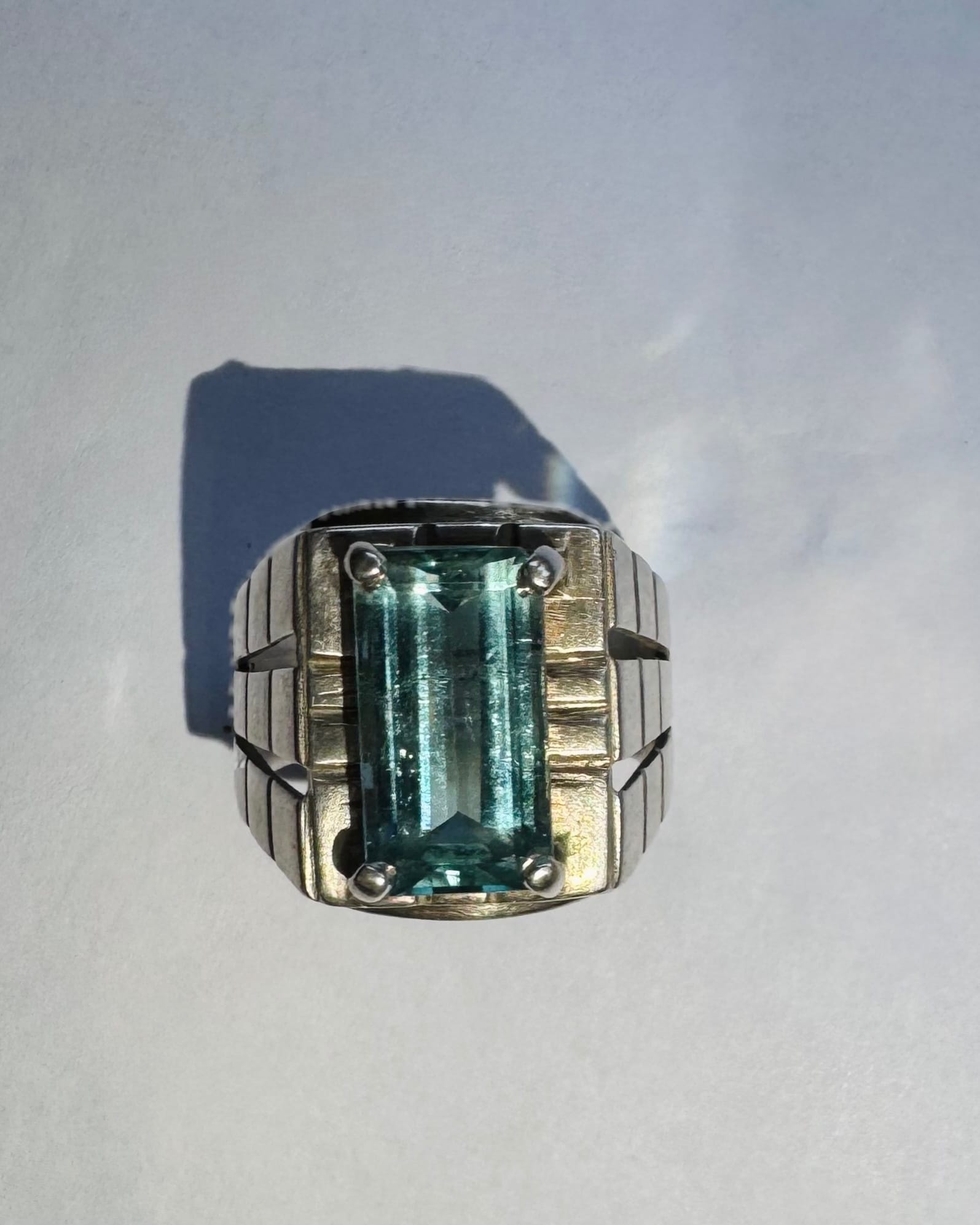 Natural Aqua-Blue Tourmaline Ring in Silver 925