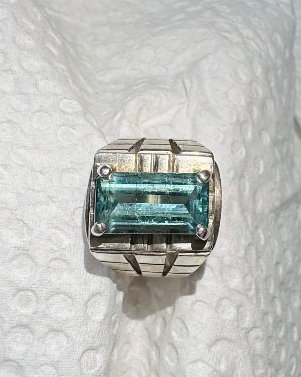 Natural Aqua-Blue Tourmaline Ring in Silver 925