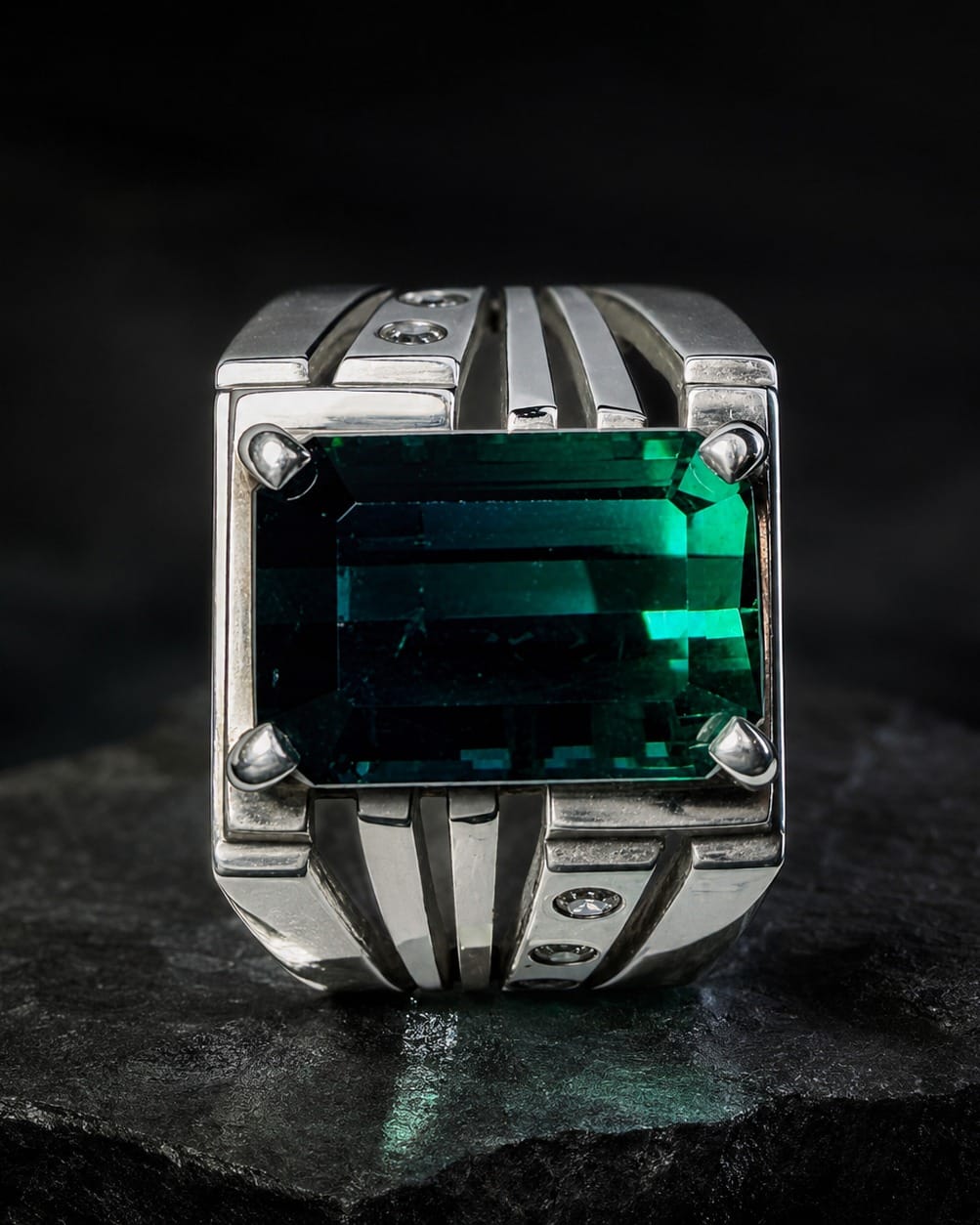 Natural Sky Blue Tourmaline Men's Ring Handmade