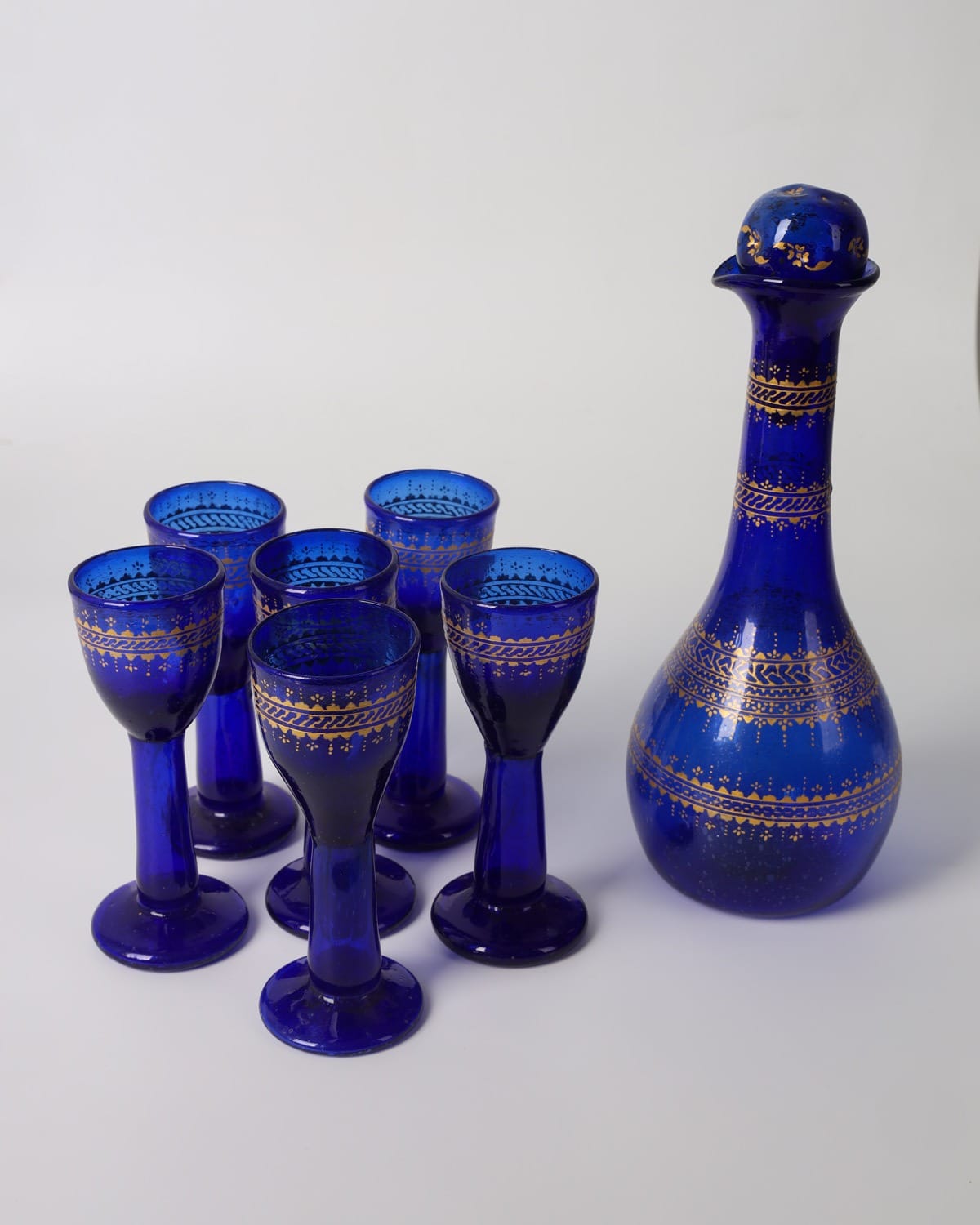 Blue Glass Decanter & Goblet Set 7 Pieces