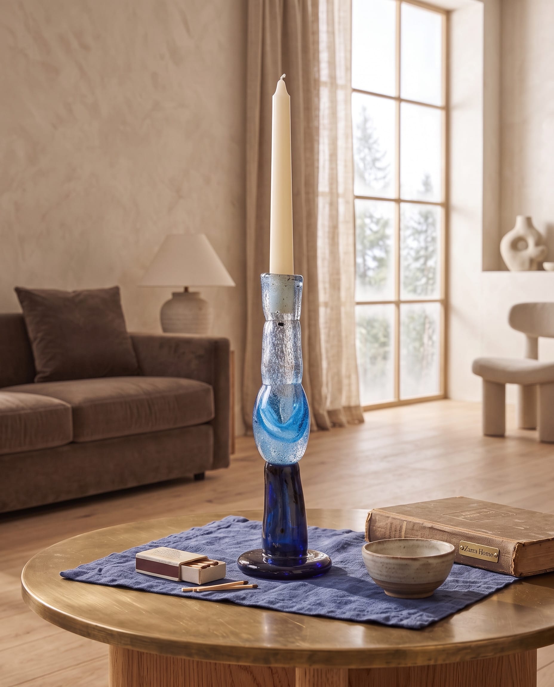 Blue Glass Candle Holder