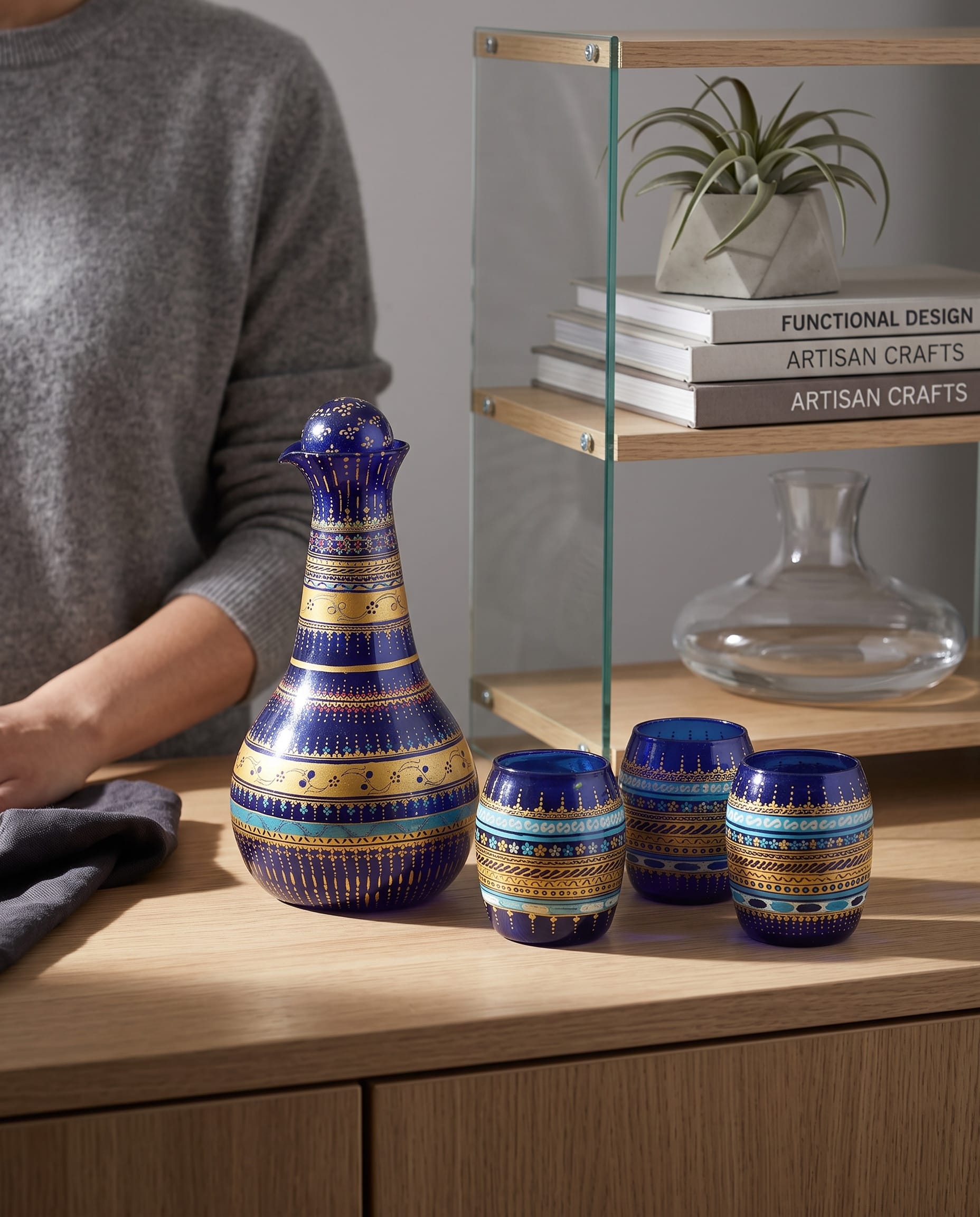Gold Painted Glass Beverage Set