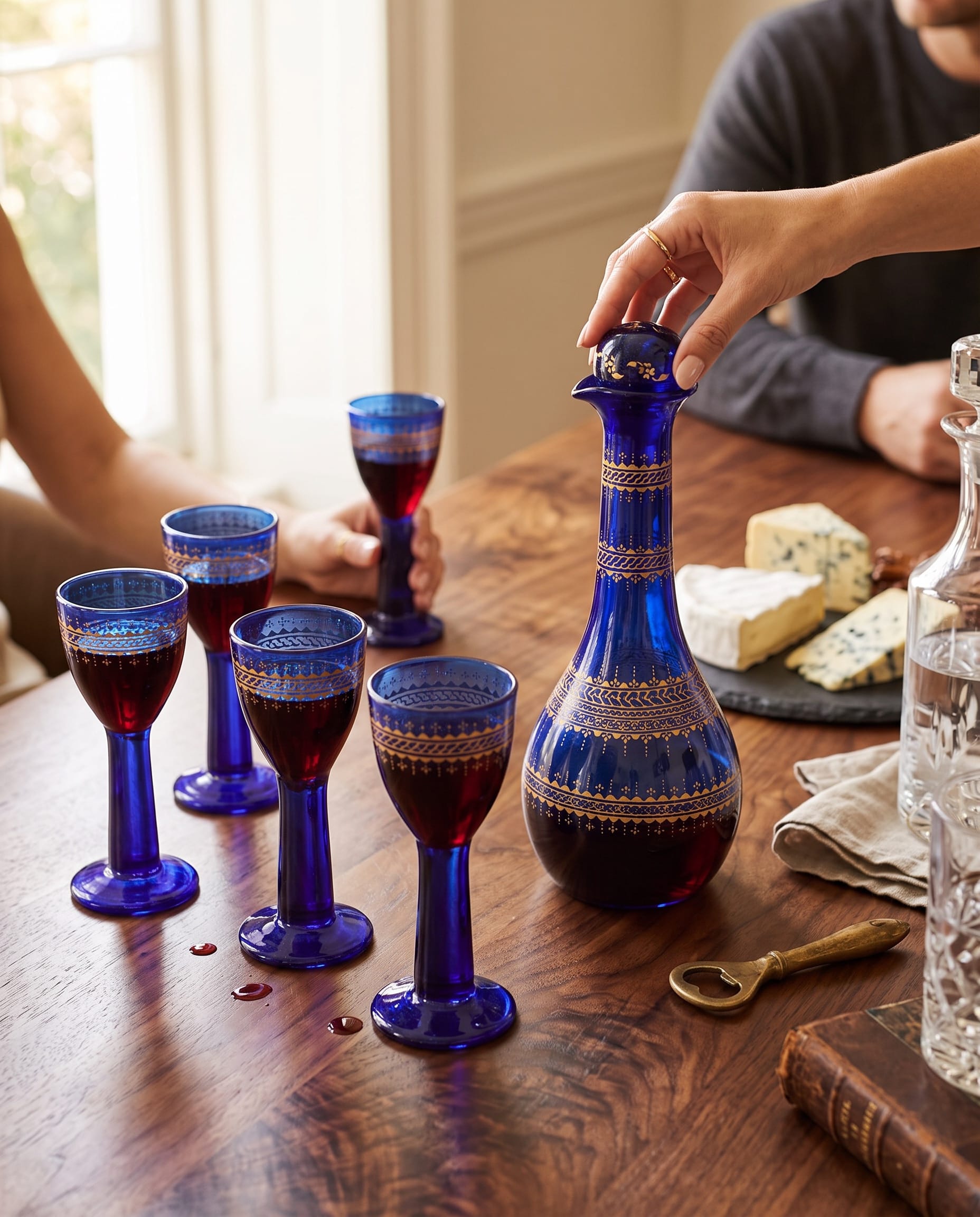Blue Glass Decanter & Goblet Set 7 Pieces