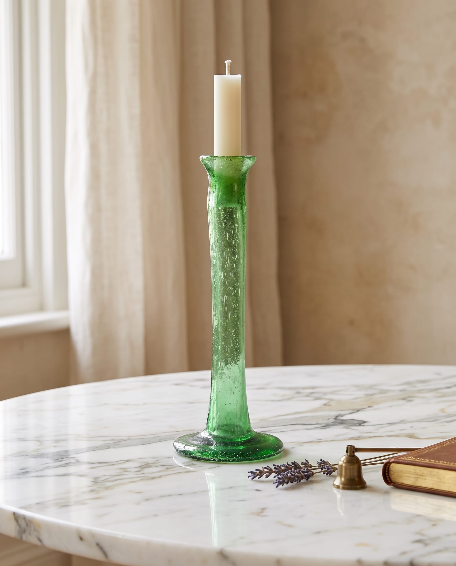 Green Glass Candle Holder