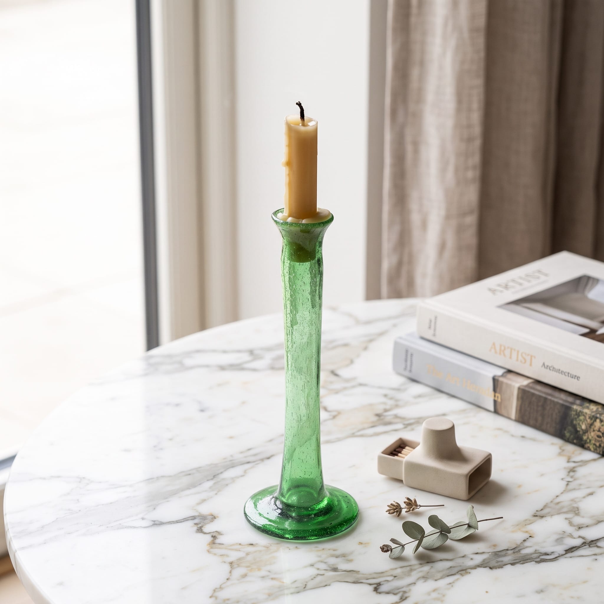 Green Glass Candle Holder
