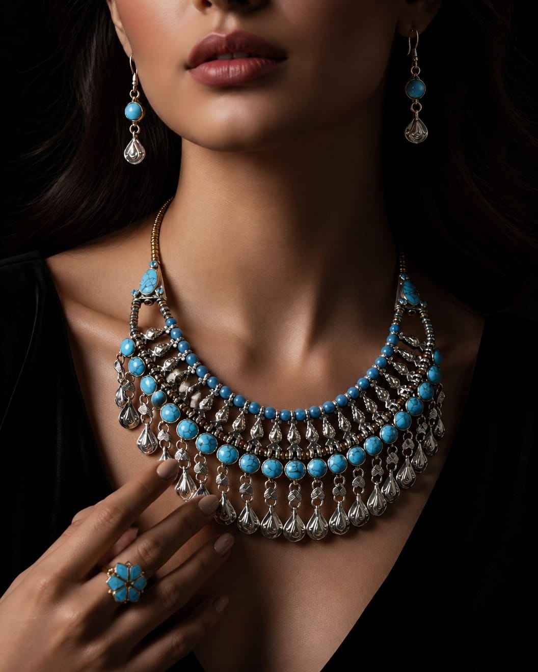 Afghan Bird Design Turquoise Set
