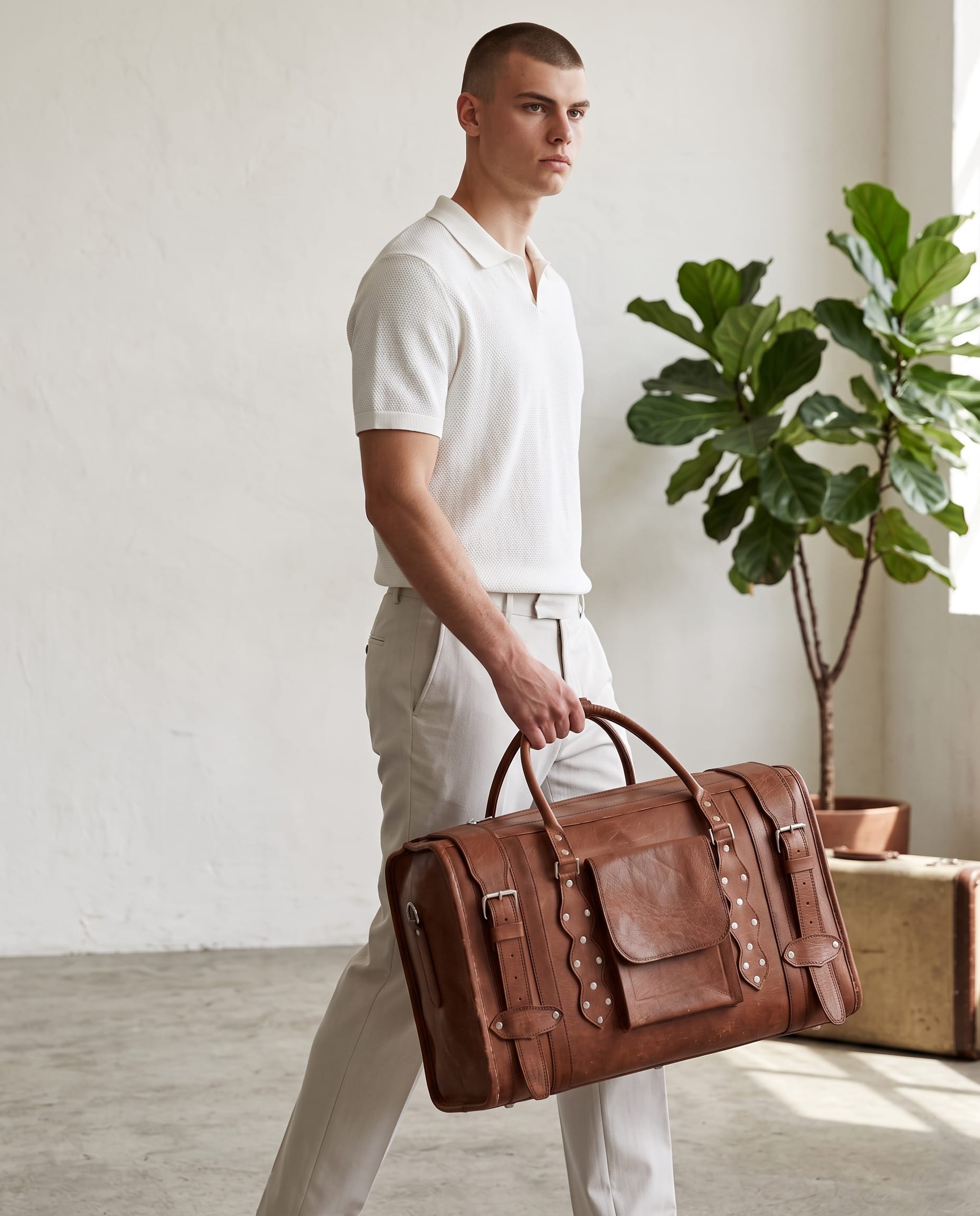 Vintage Brown Leather Travel Duffel Bag