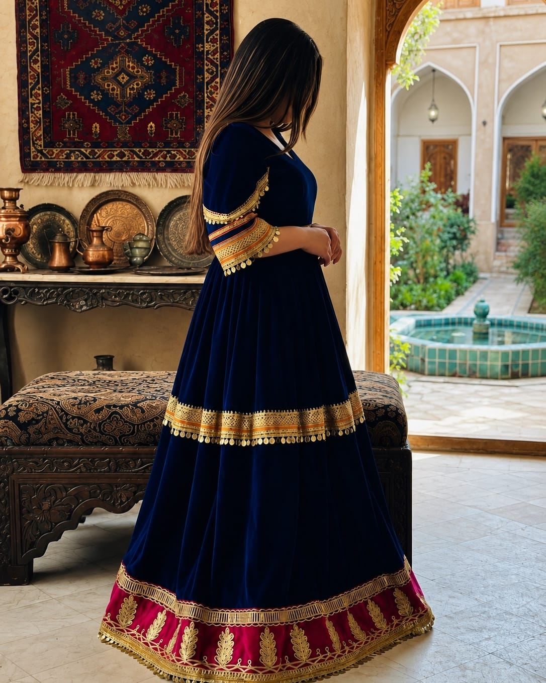 Traditional Afghan Handmade Velvet Dress – Royal Blue