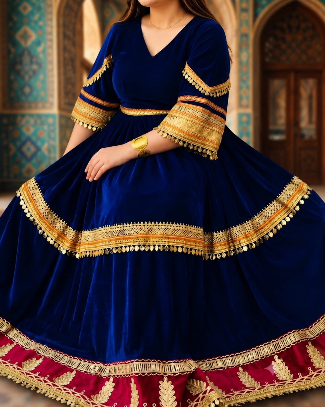 Traditional Afghan Handmade Velvet Dress – Royal Blue