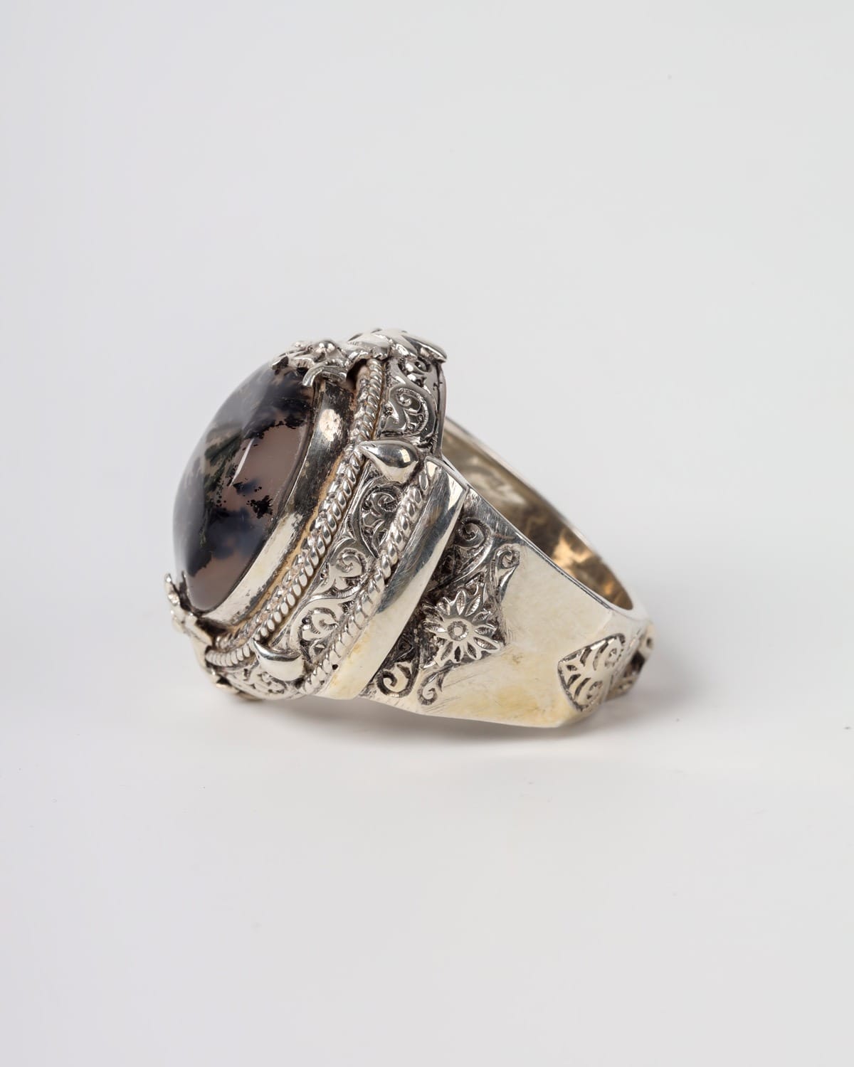 Dendritic Agate Men's Silver Ring