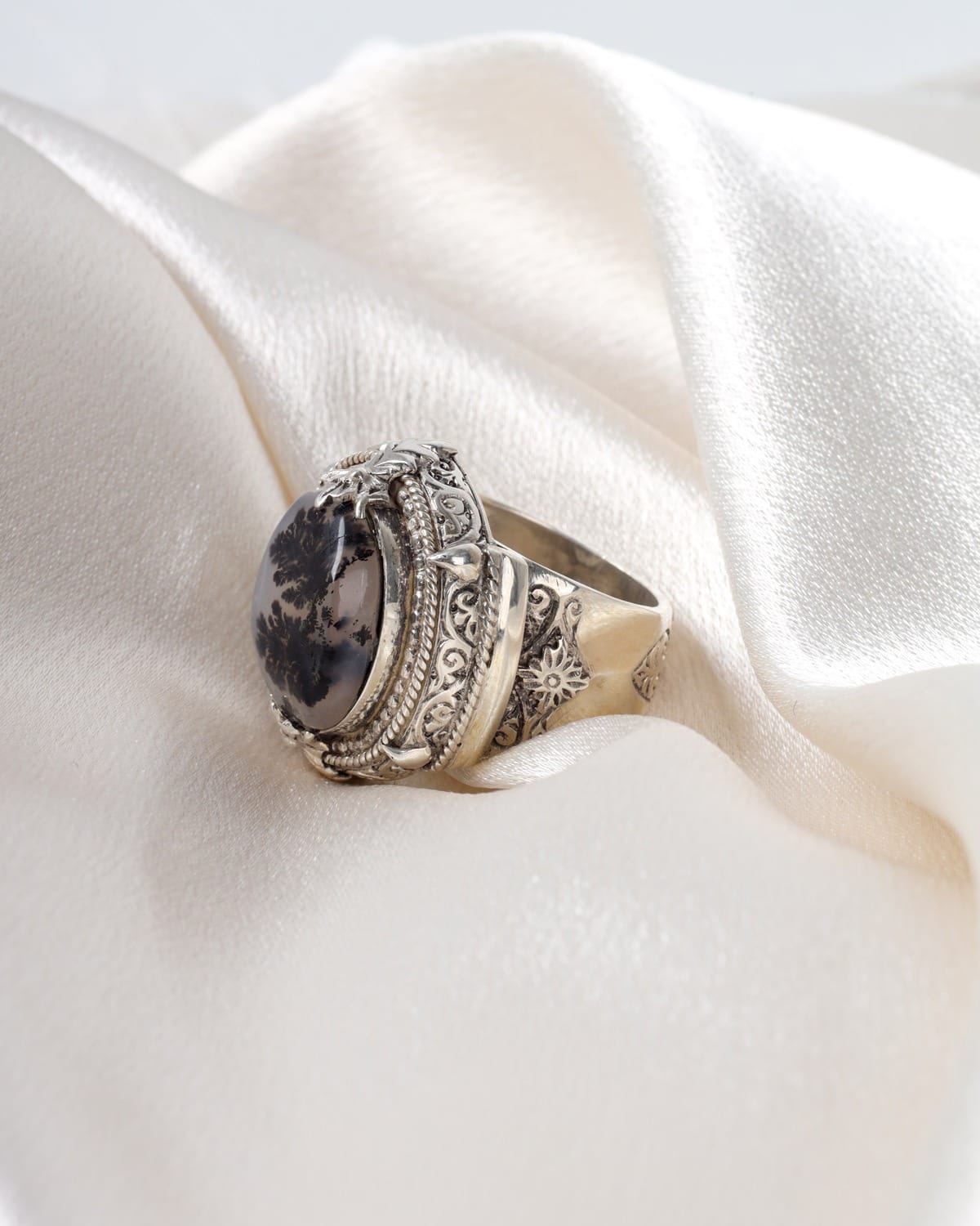 Dendritic Agate Men's Silver Ring