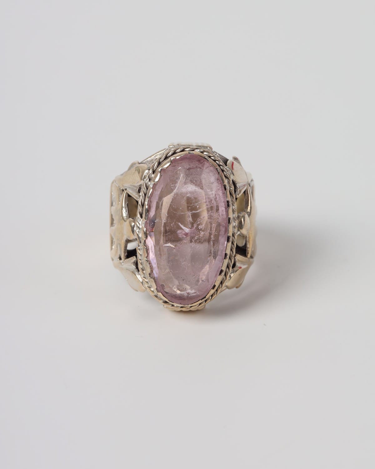 Mens Pink Beryl Silver Ring