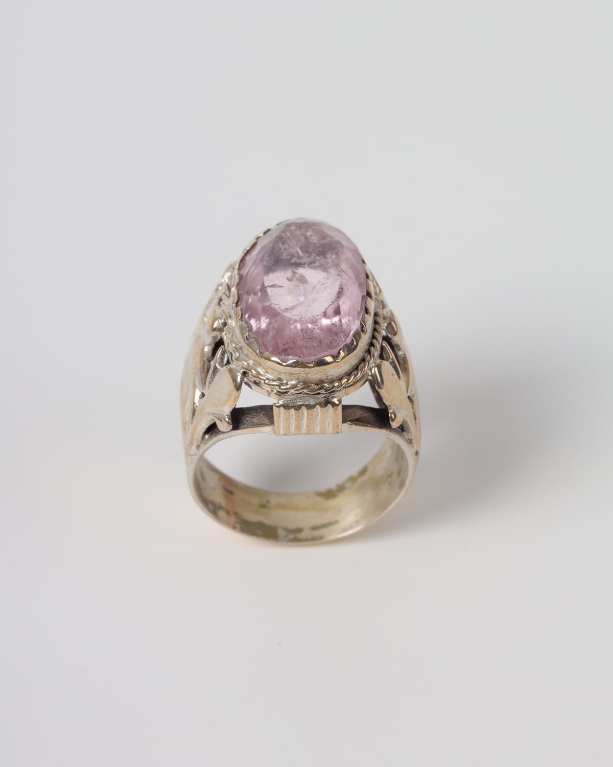 Mens Pink Beryl Silver Ring