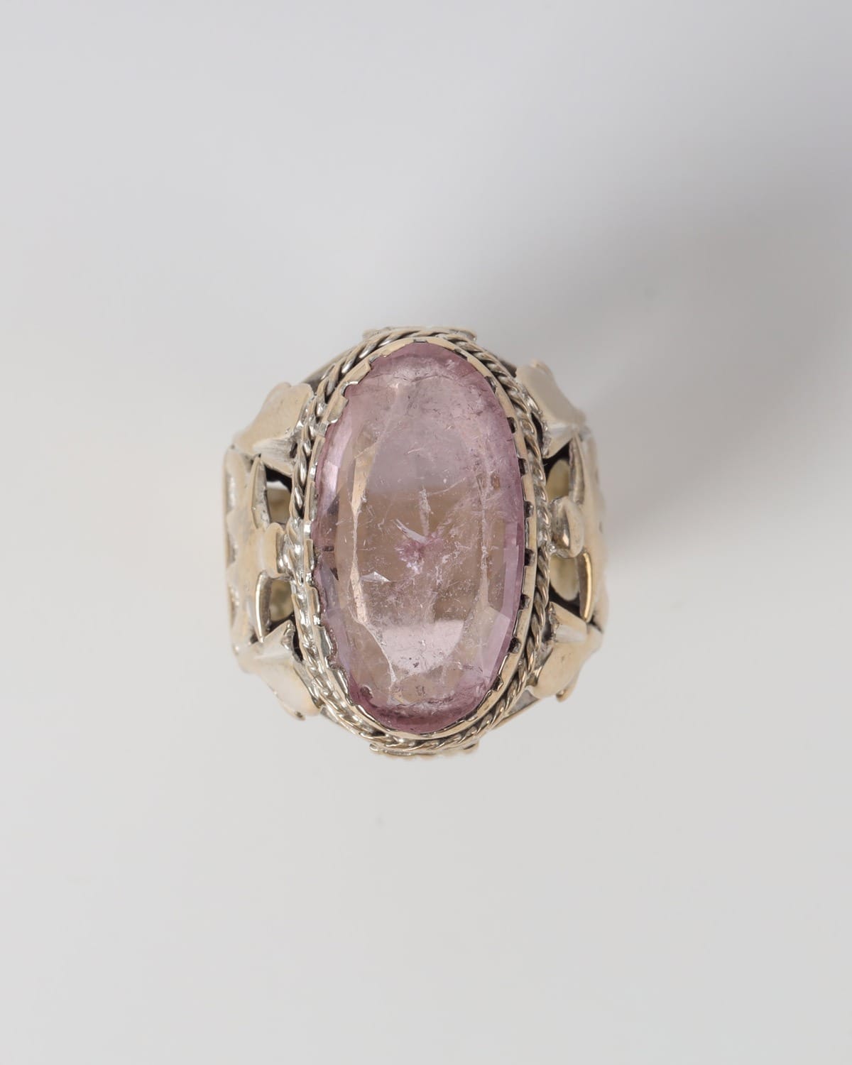 Mens Pink Beryl Silver Ring