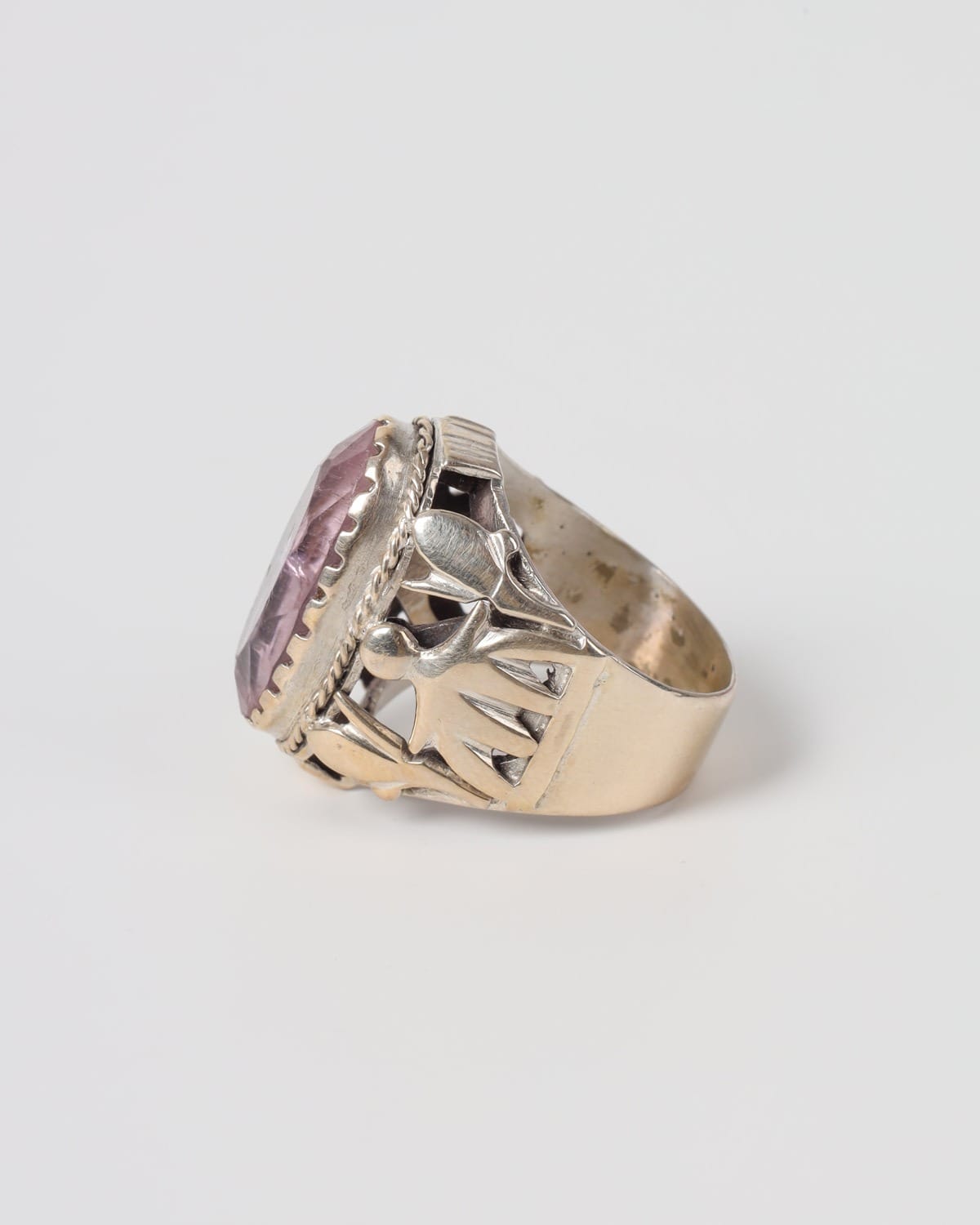 Mens Pink Beryl Silver Ring