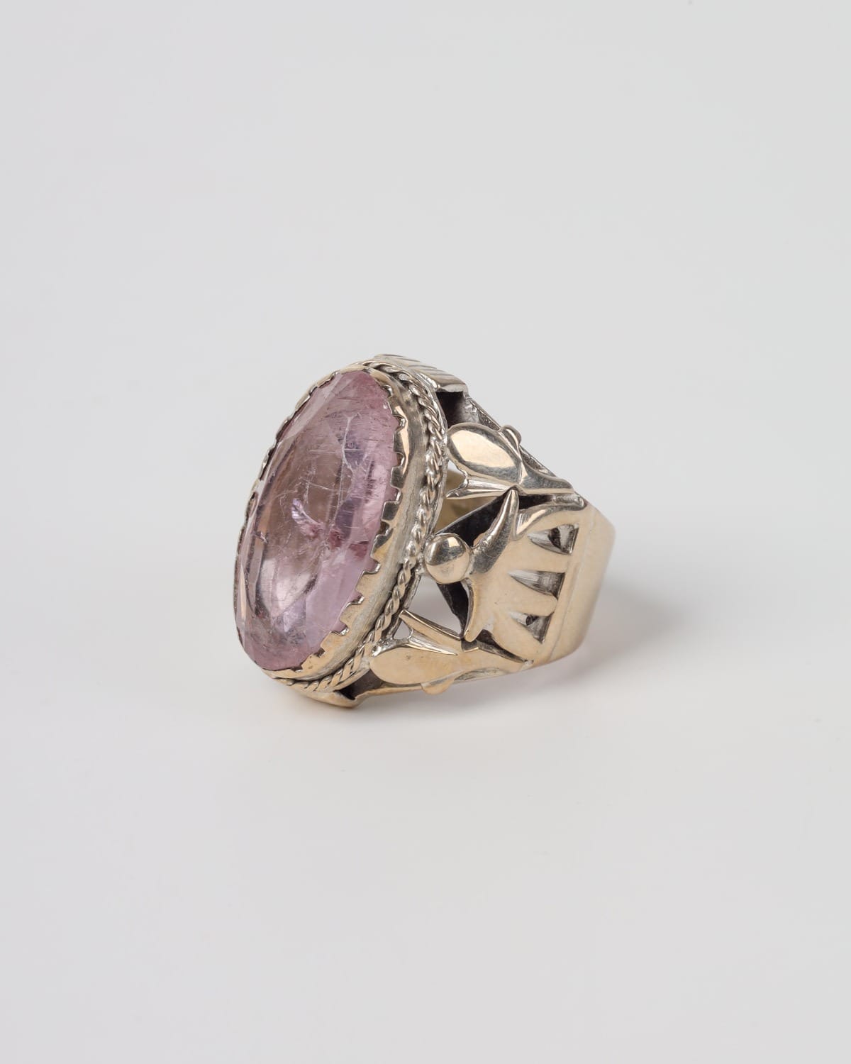 Mens Pink Beryl Silver Ring