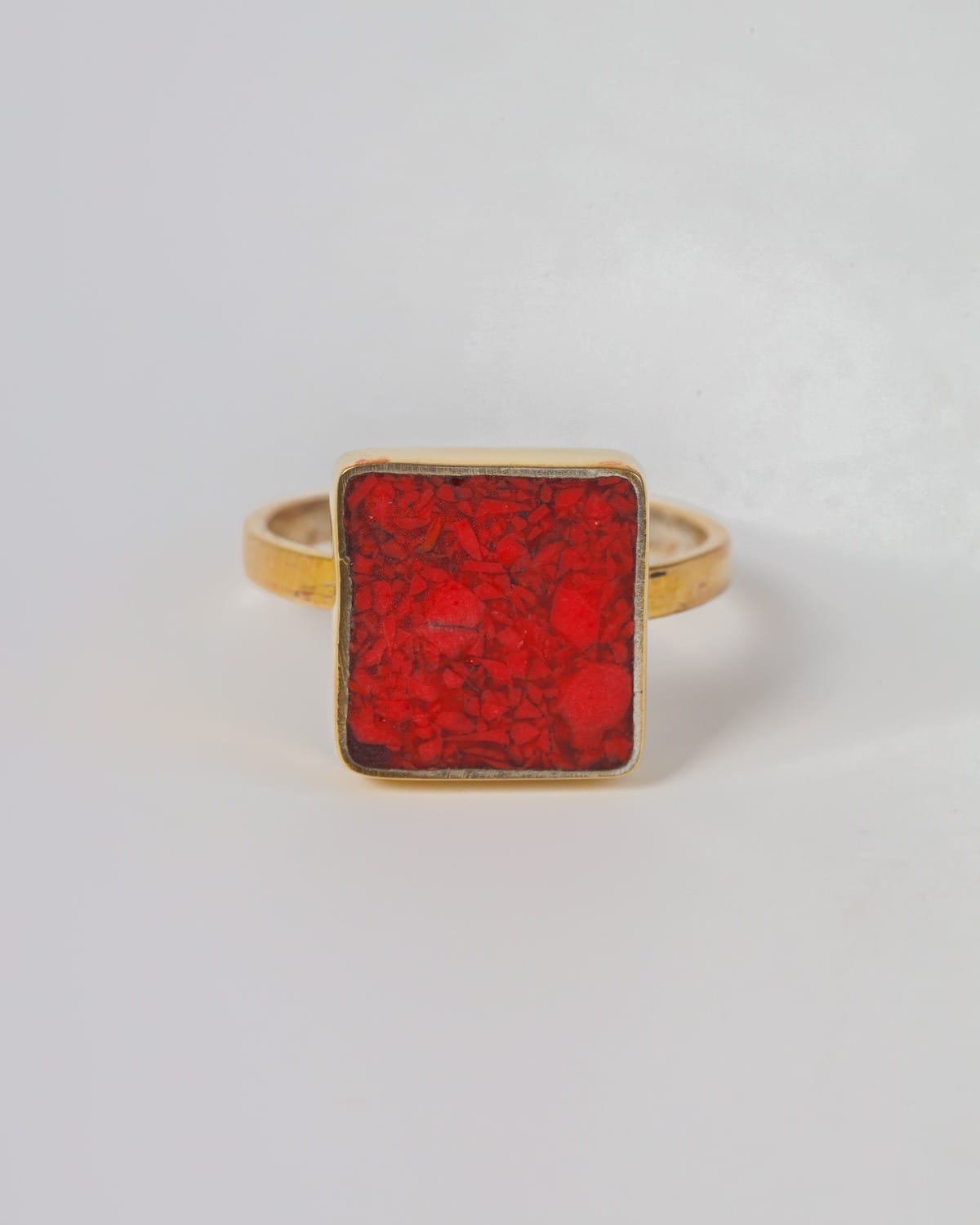 Natural Coral Silver Women's Ring