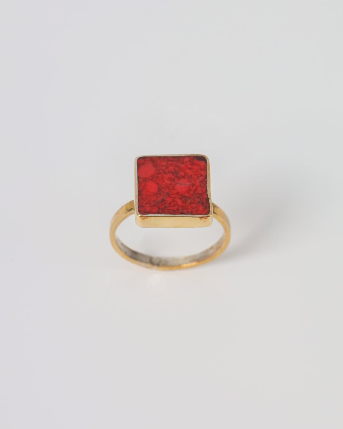 Natural Coral Silver Women's Ring