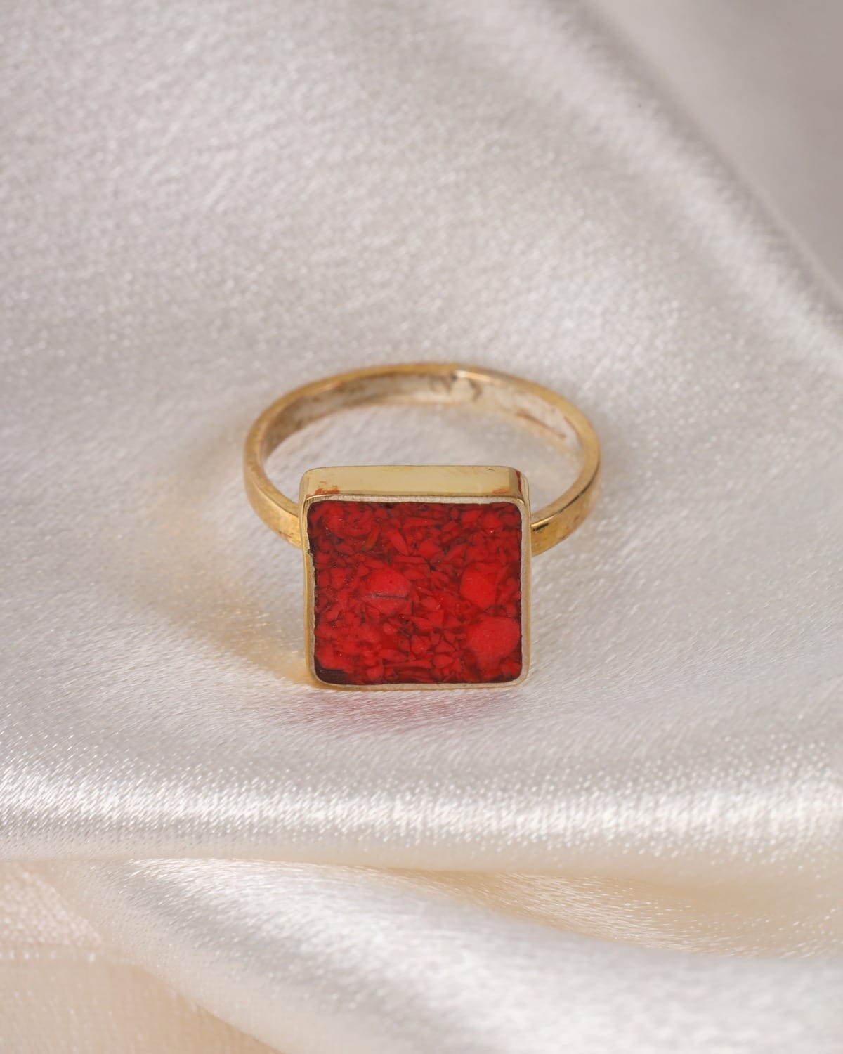 Natural Coral Silver Women's Ring
