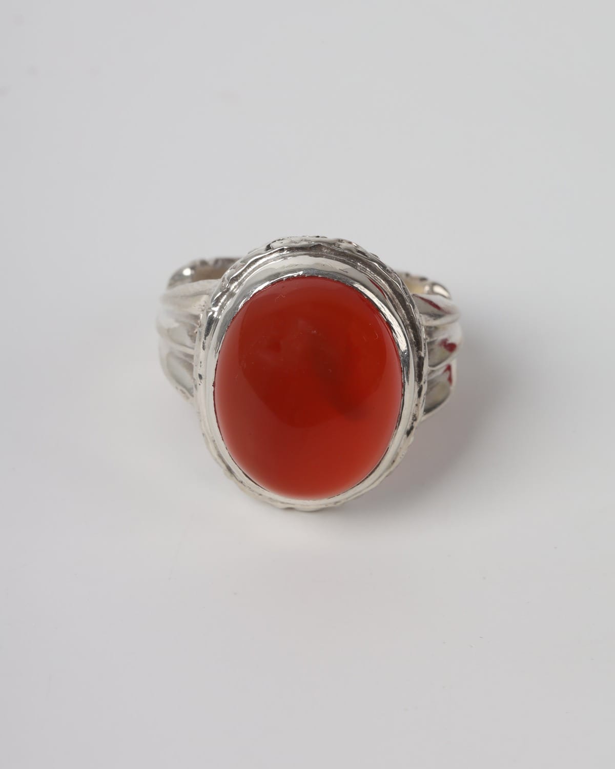 Mens Red Agate Silver Ring