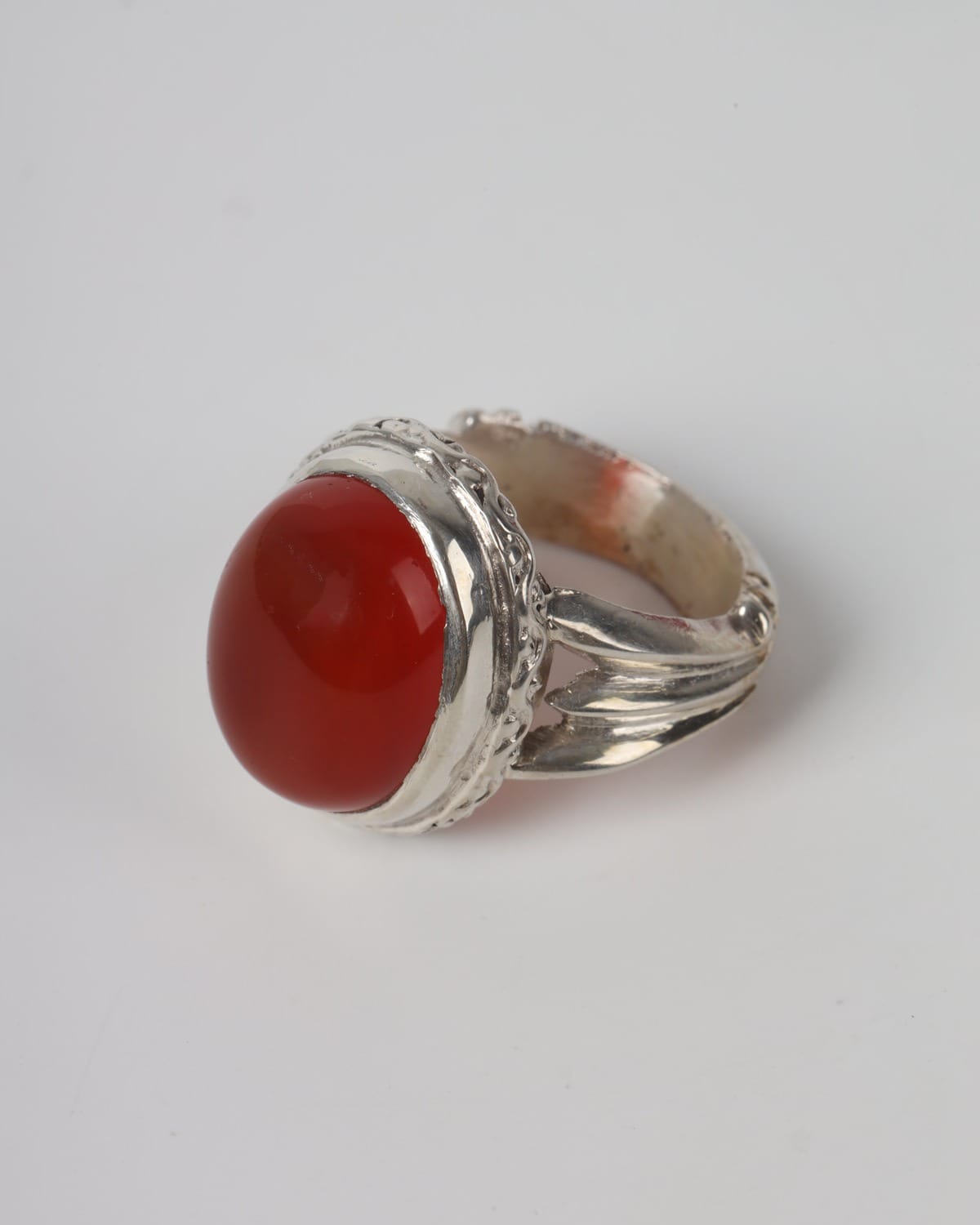 Mens Red Agate Silver Ring