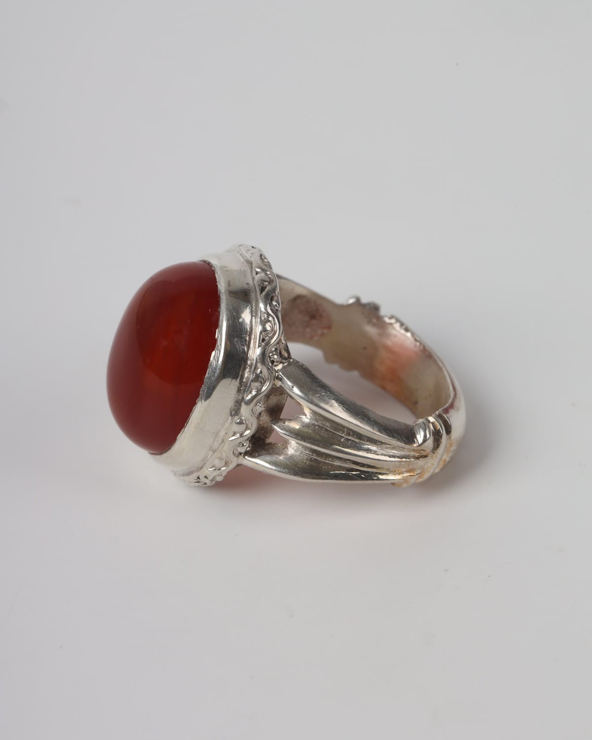 Mens Red Agate Silver Ring