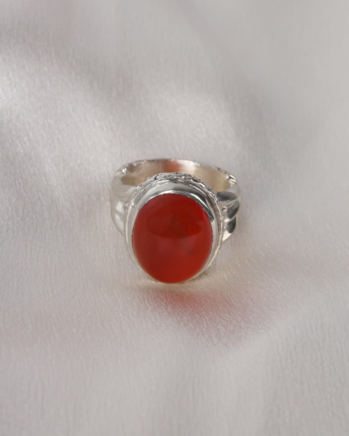 Mens Red Agate Silver Ring