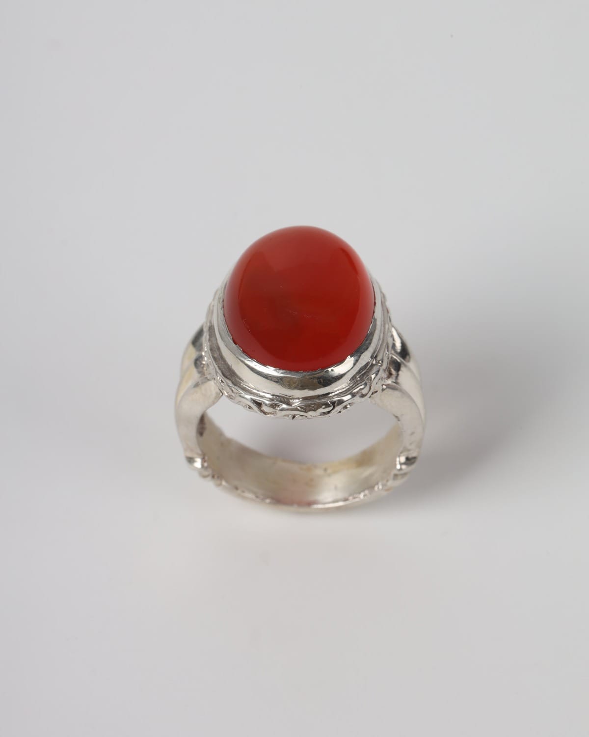 Mens Red Agate Silver Ring
