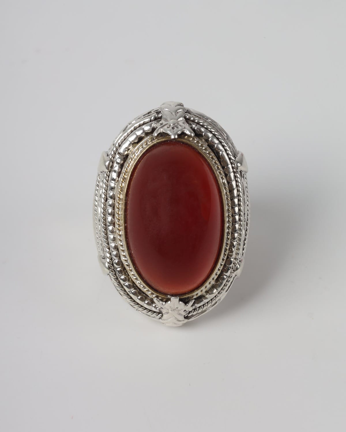 Mens Yemeni Red Agate Silver Ring