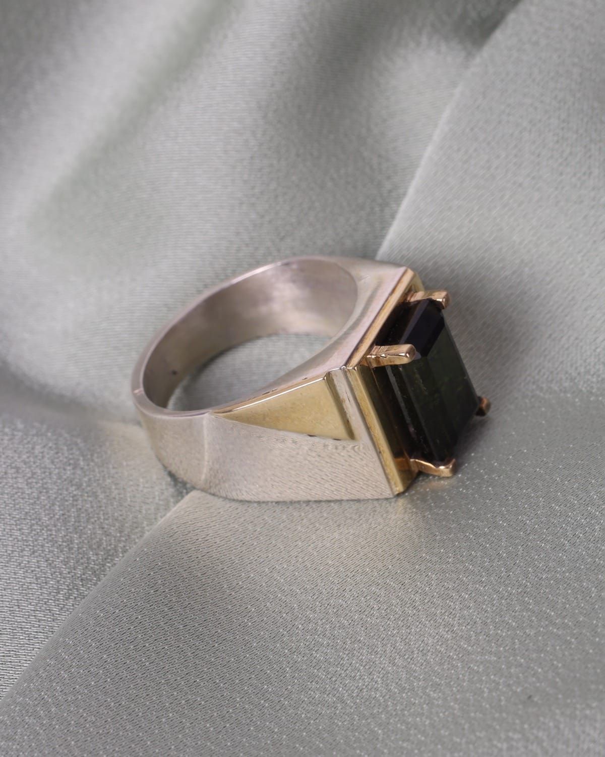 Mens Natural Kunar Tourmaline Silver Ring