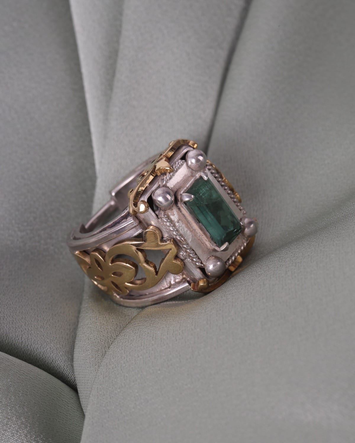 Mens Green Kunar Tourmaline Silver Ring