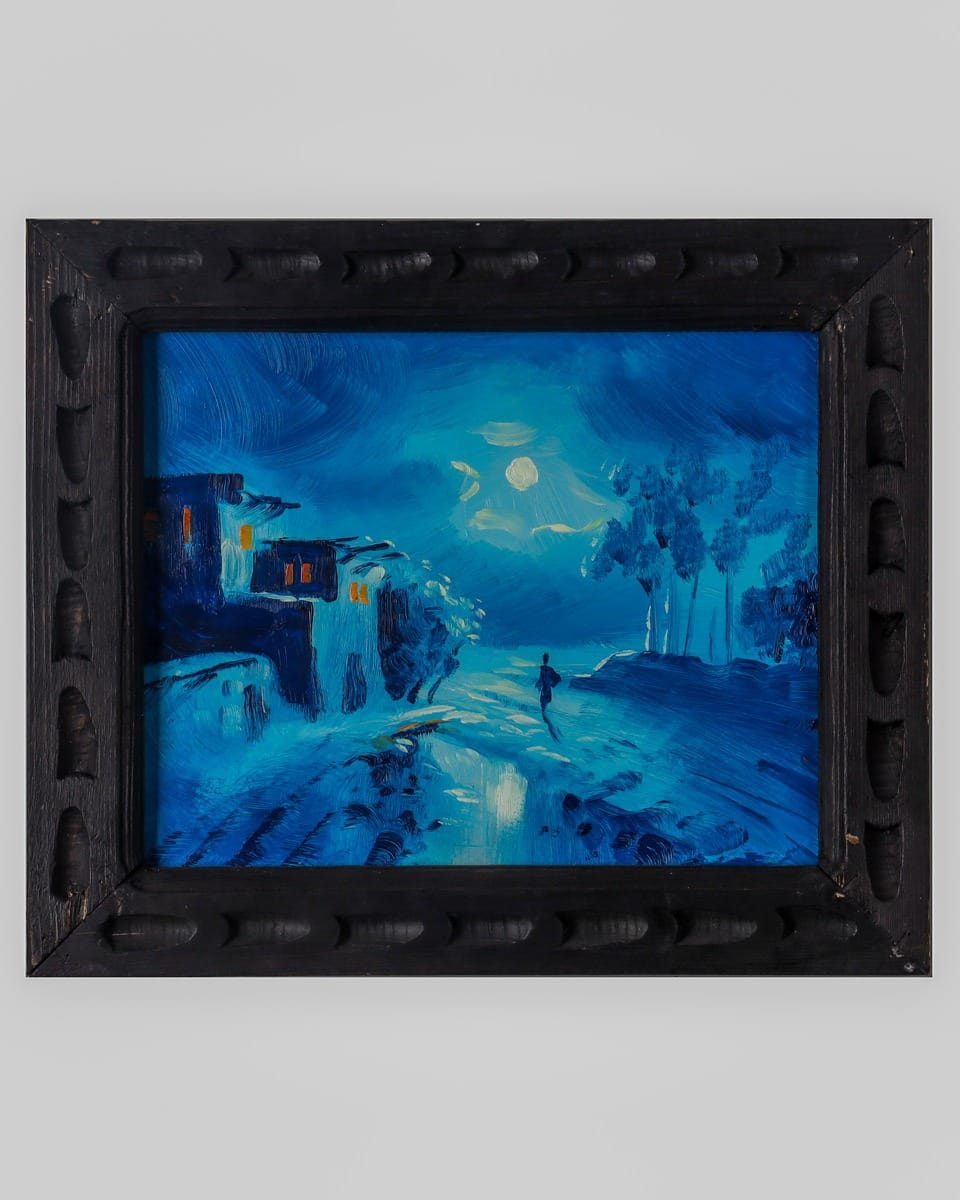 Moonlit Village Oil Painting