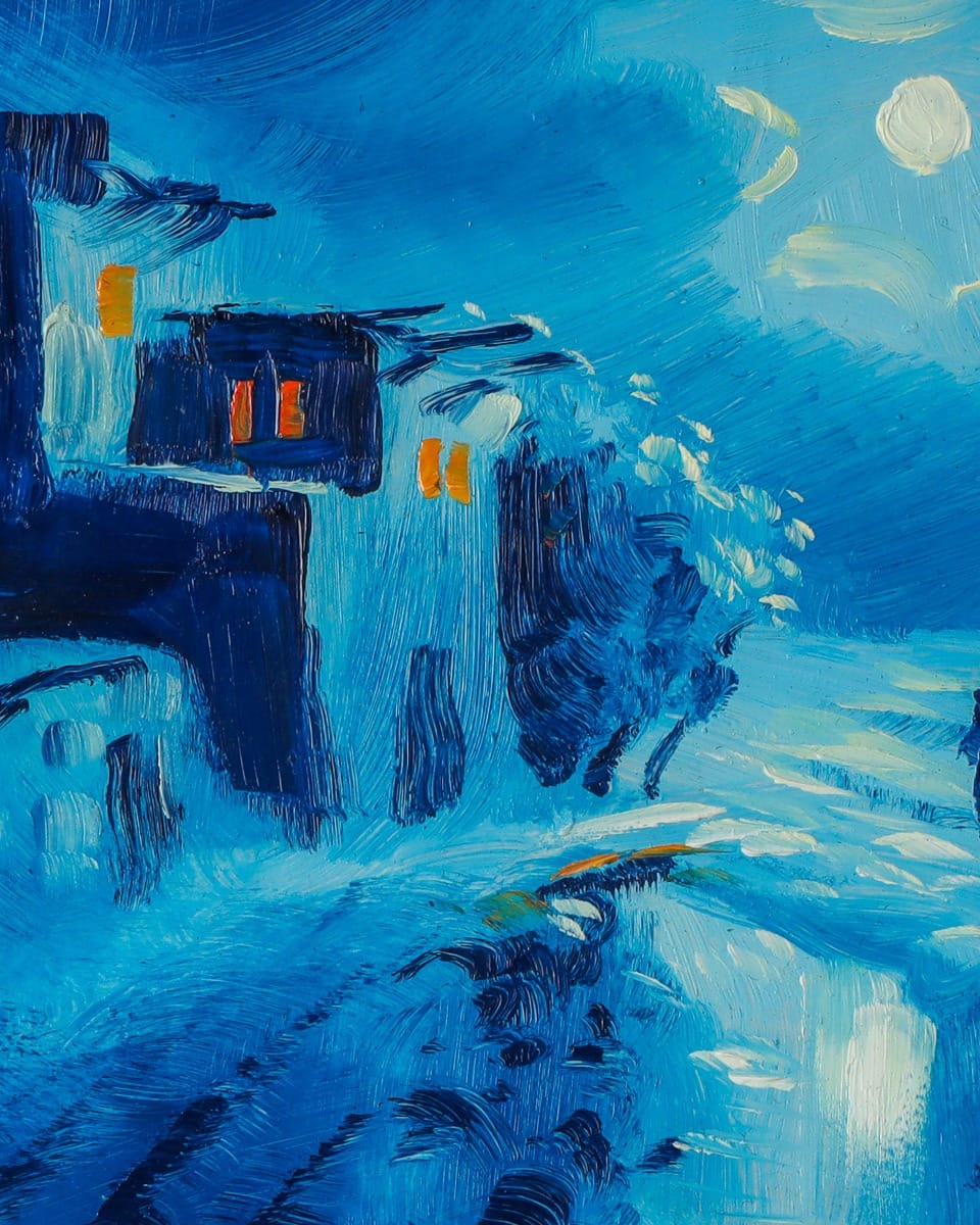 Moonlit Village Oil Painting