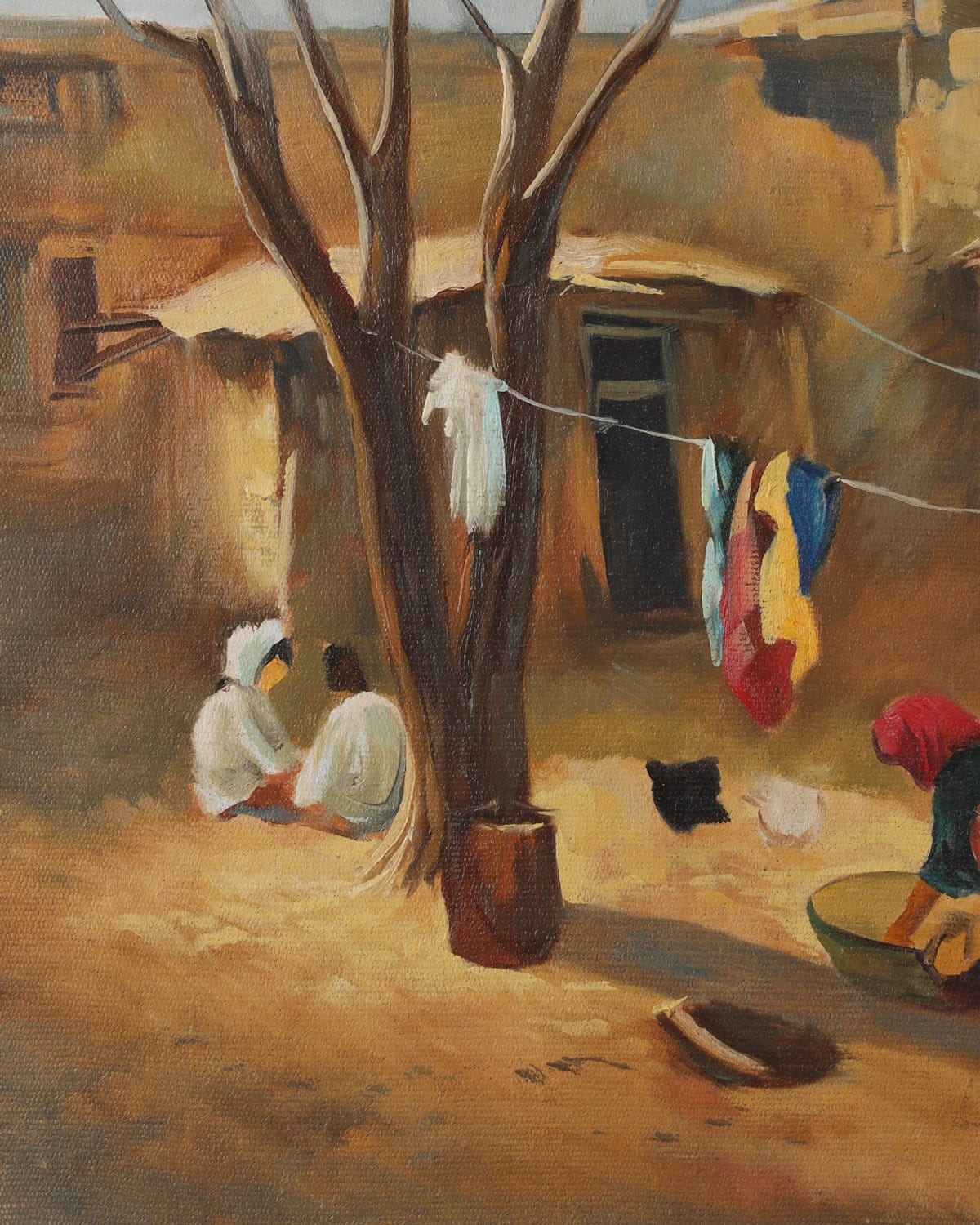 Village Laundry Scene Oil Painting