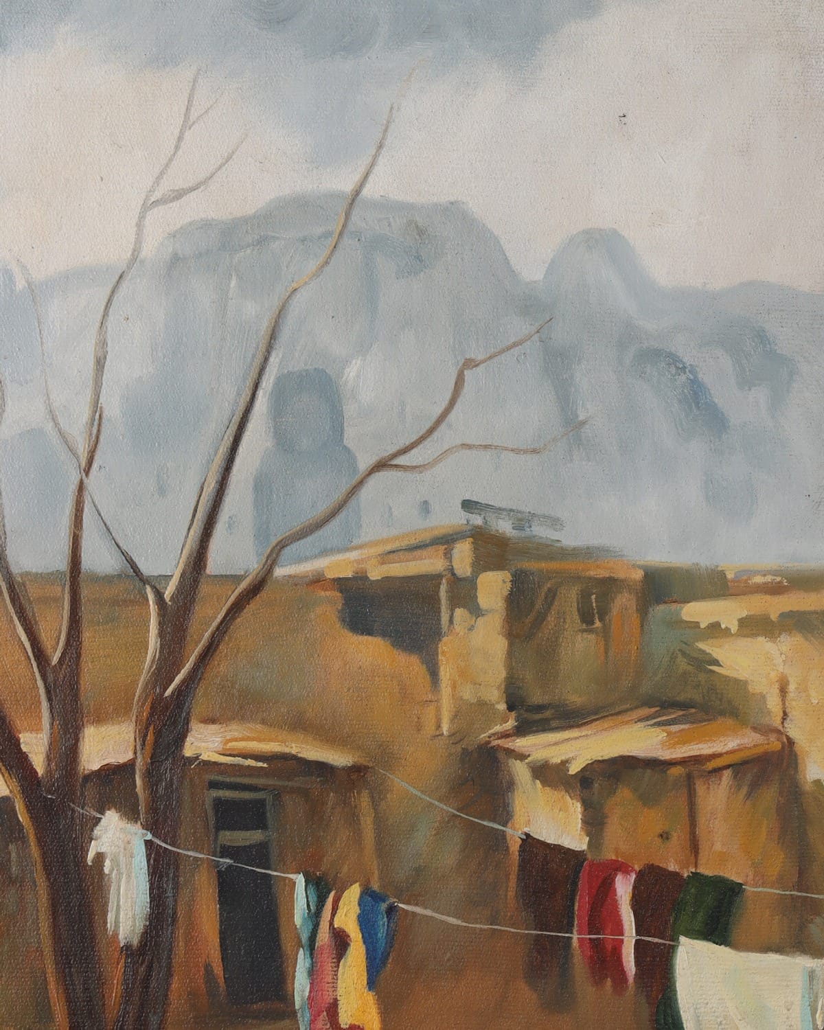 Village Laundry Scene Oil Painting