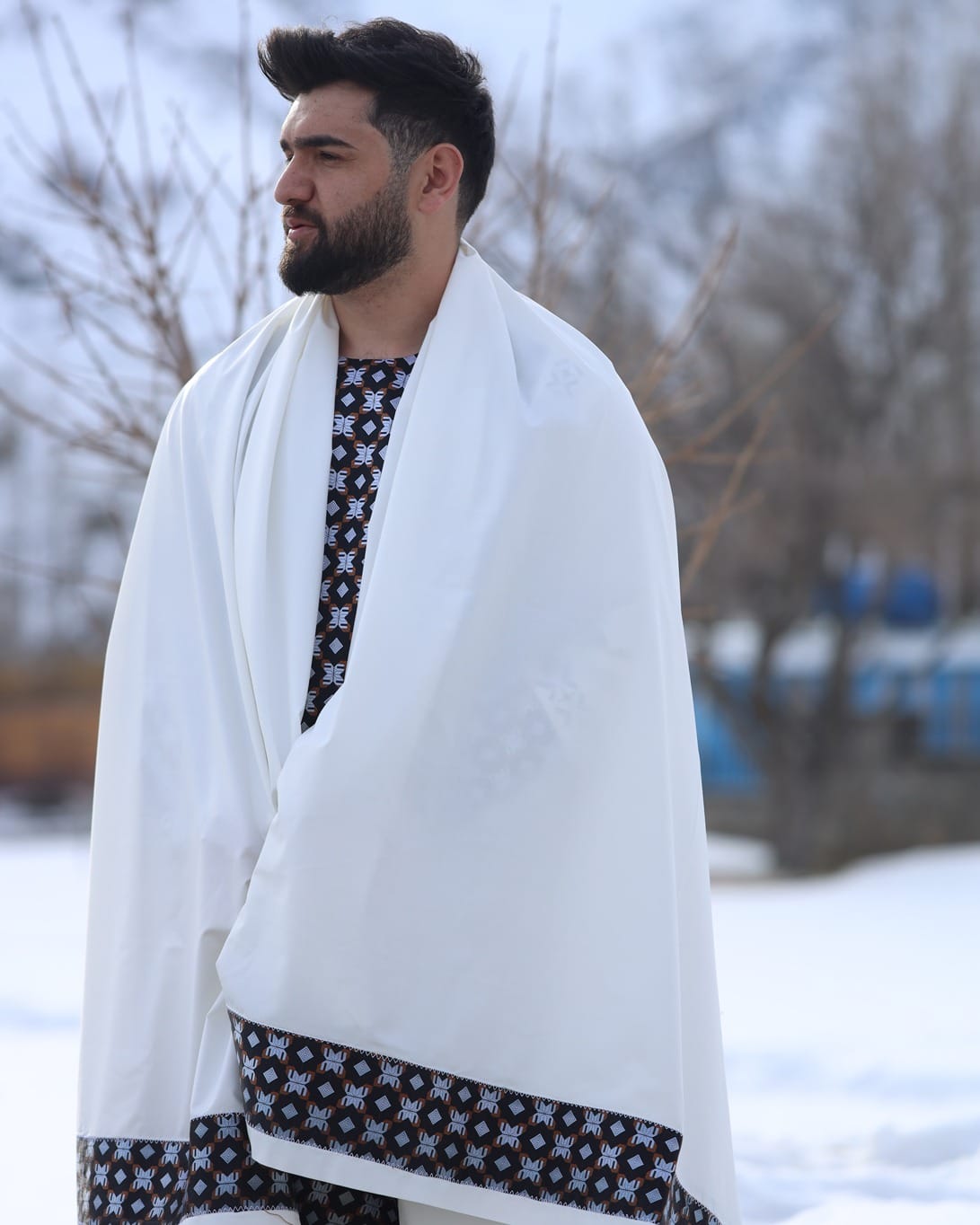 Clothes for Men Afghan White Shalwar Kameez with Shawl