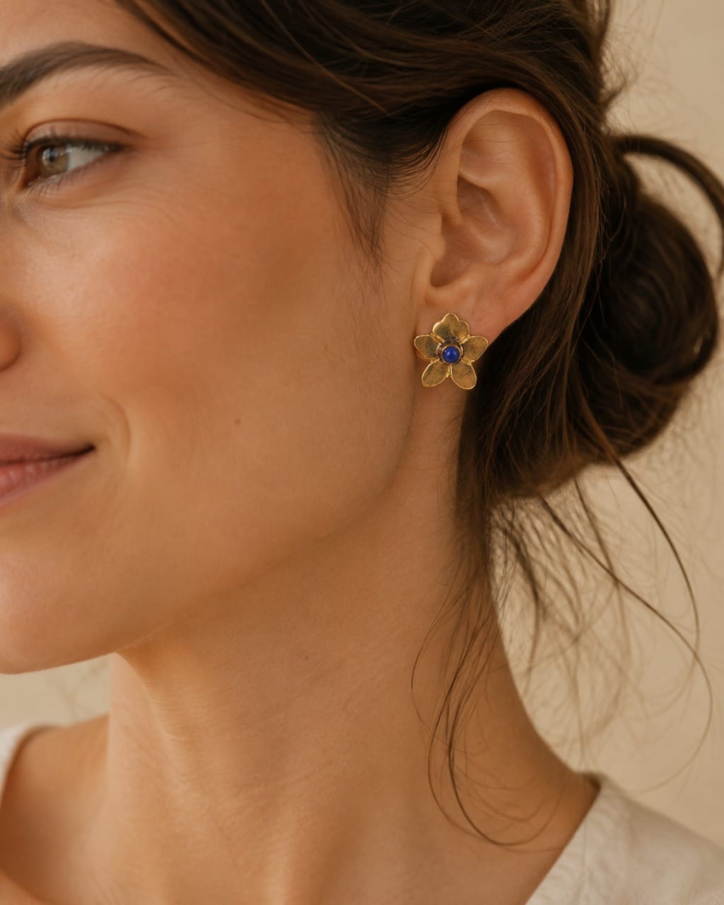 Lapis Flower Brass Earrings