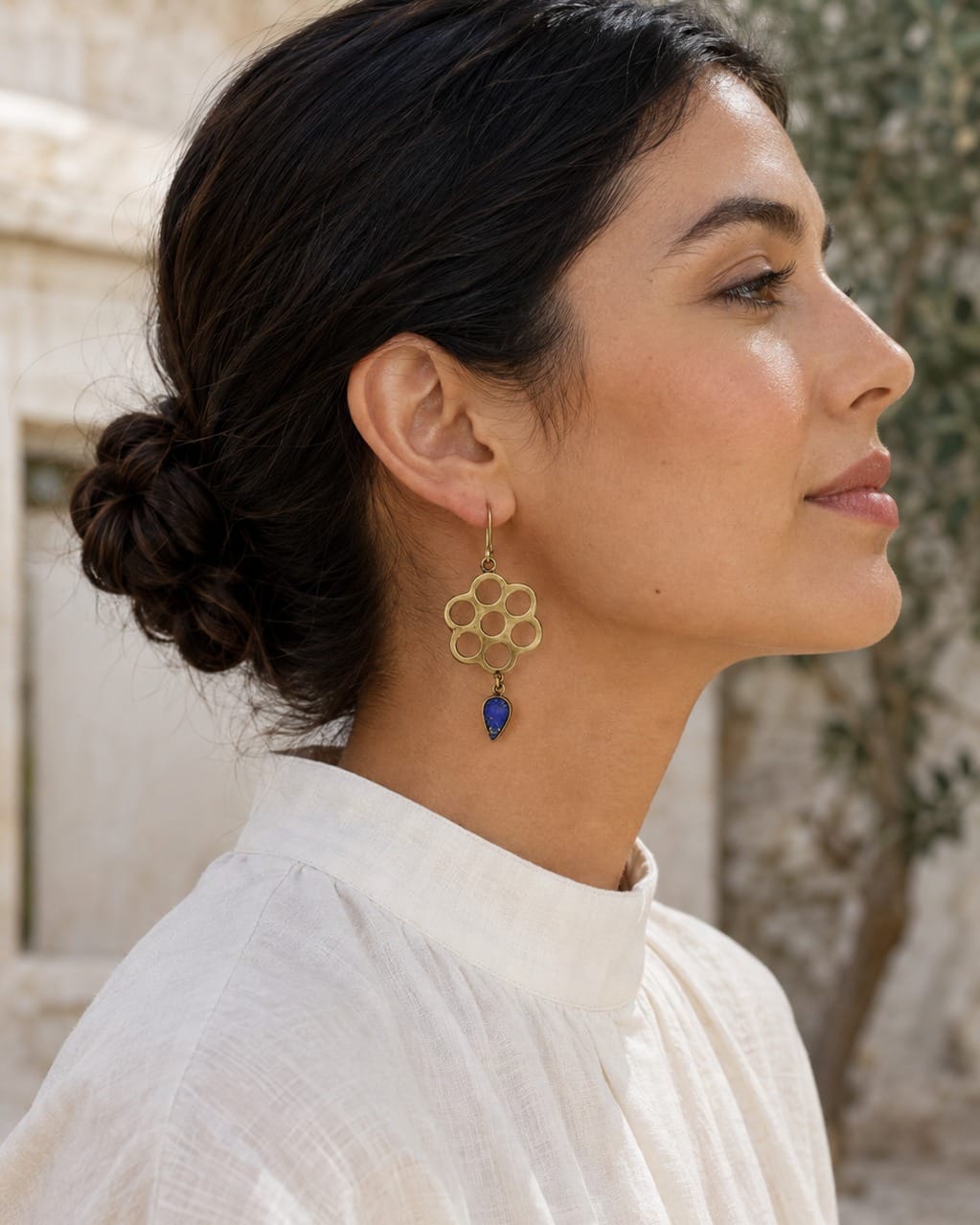 Blue Stone Brass Earrings