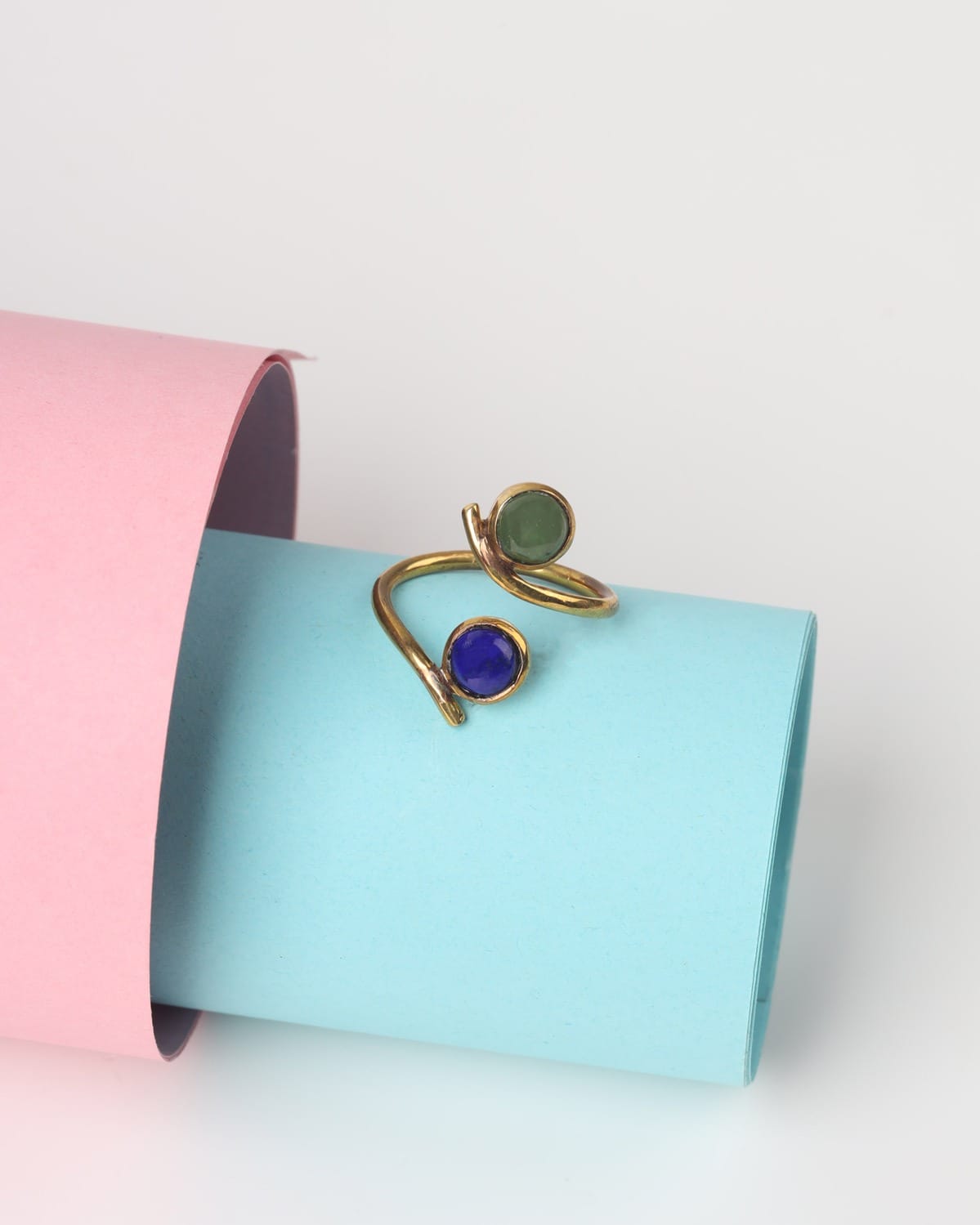 Lapis & Jade Brass Ring