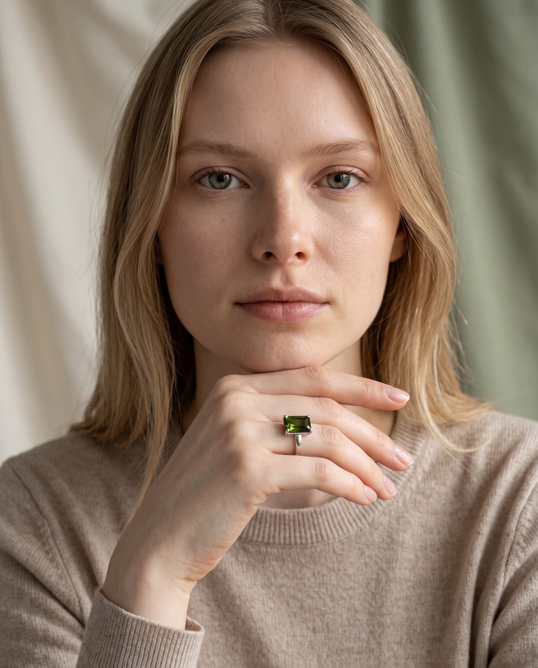 Womens Green Beryl Silver Ring