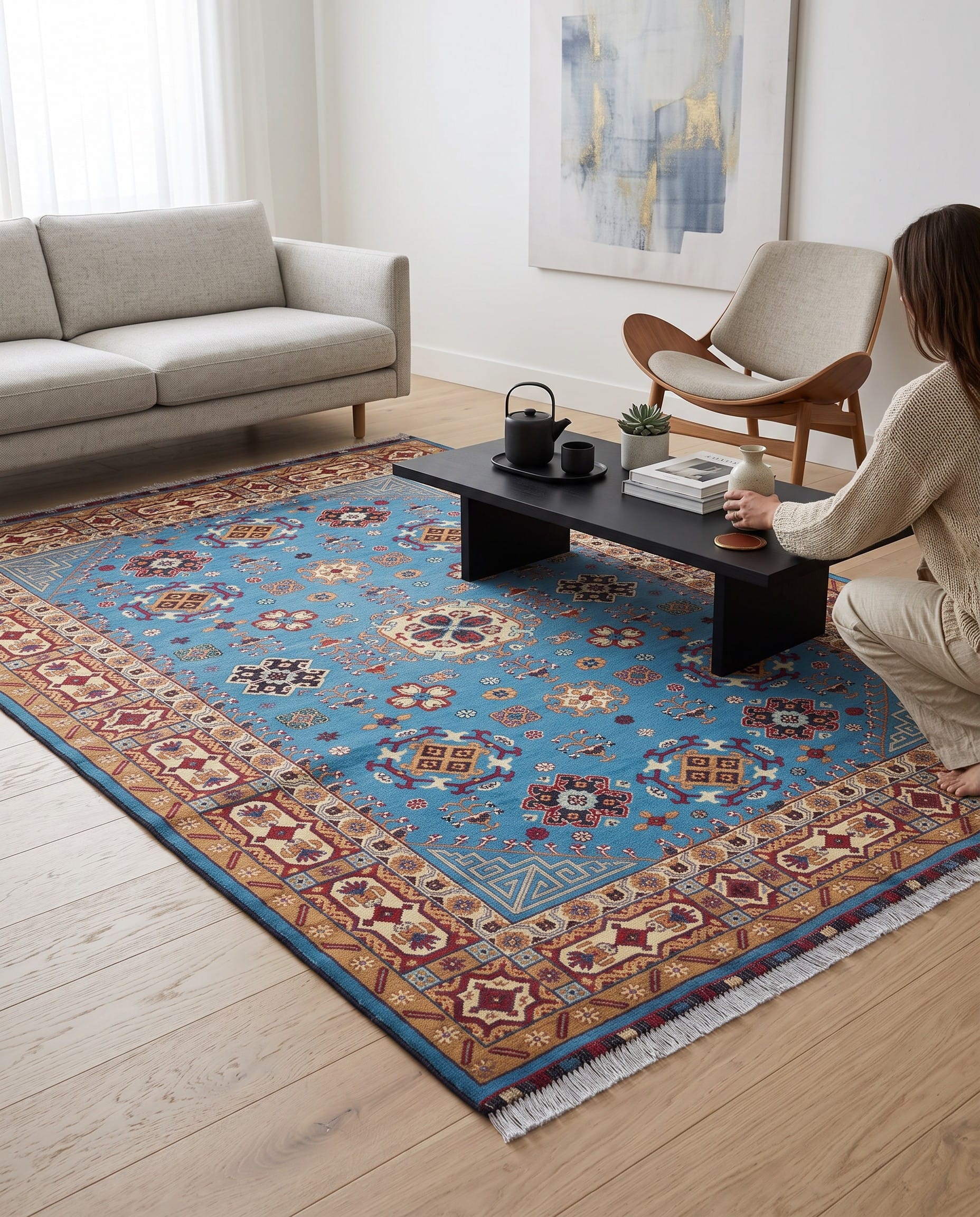 Aseel Blue Handmade Wool Rug